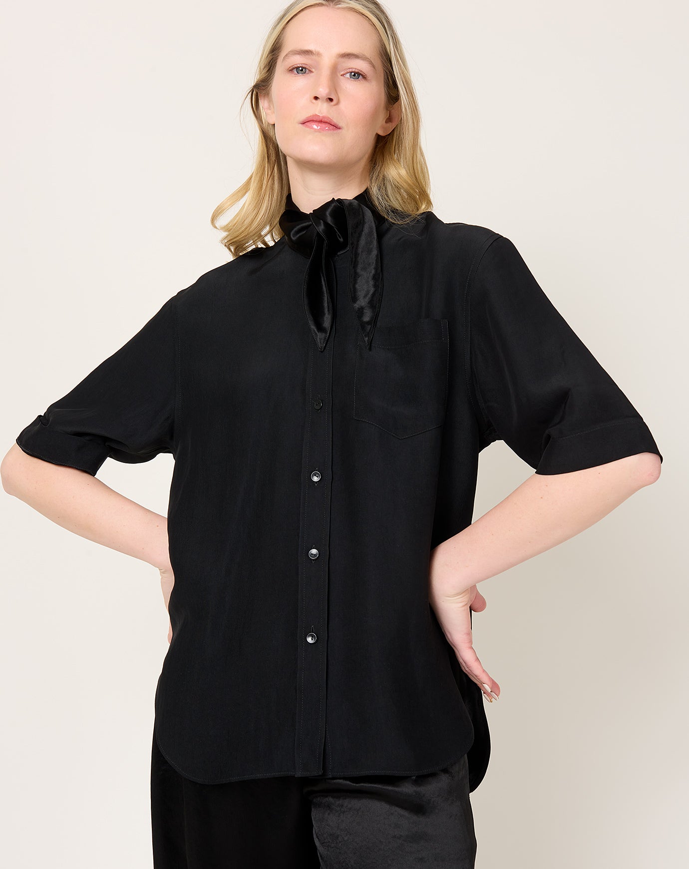 Maria McManus Short Sleeve Tie Shirt in Black