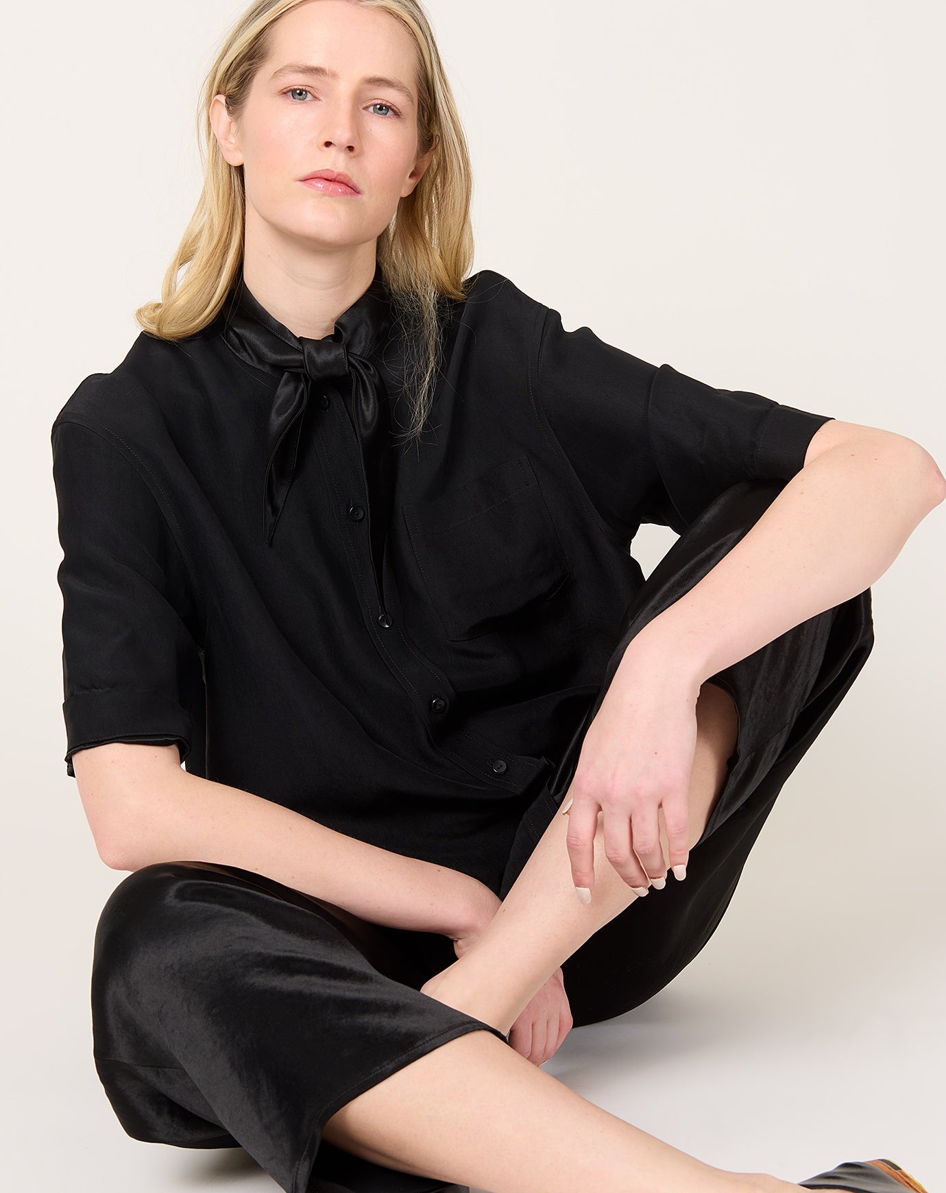 Maria McManus Short Sleeve Tie Shirt in Black