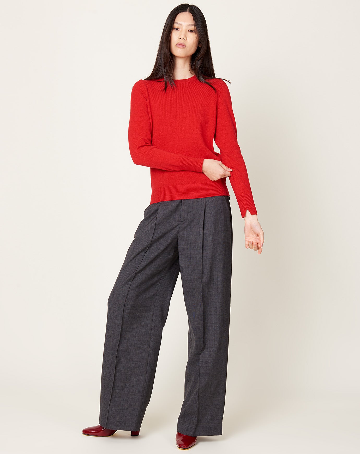 Maria McManus Wide Leg High Trouser in Charcoal Glen Plaid