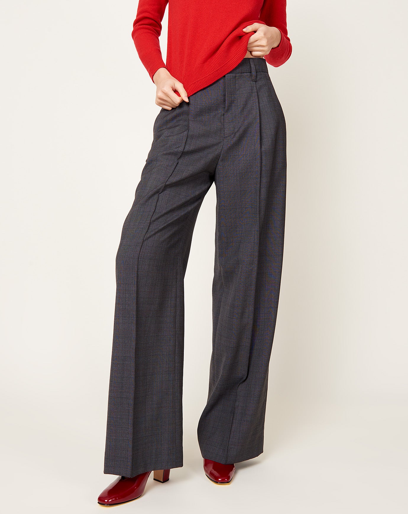 Maria McManus Wide Leg High Trouser in Charcoal Glen Plaid