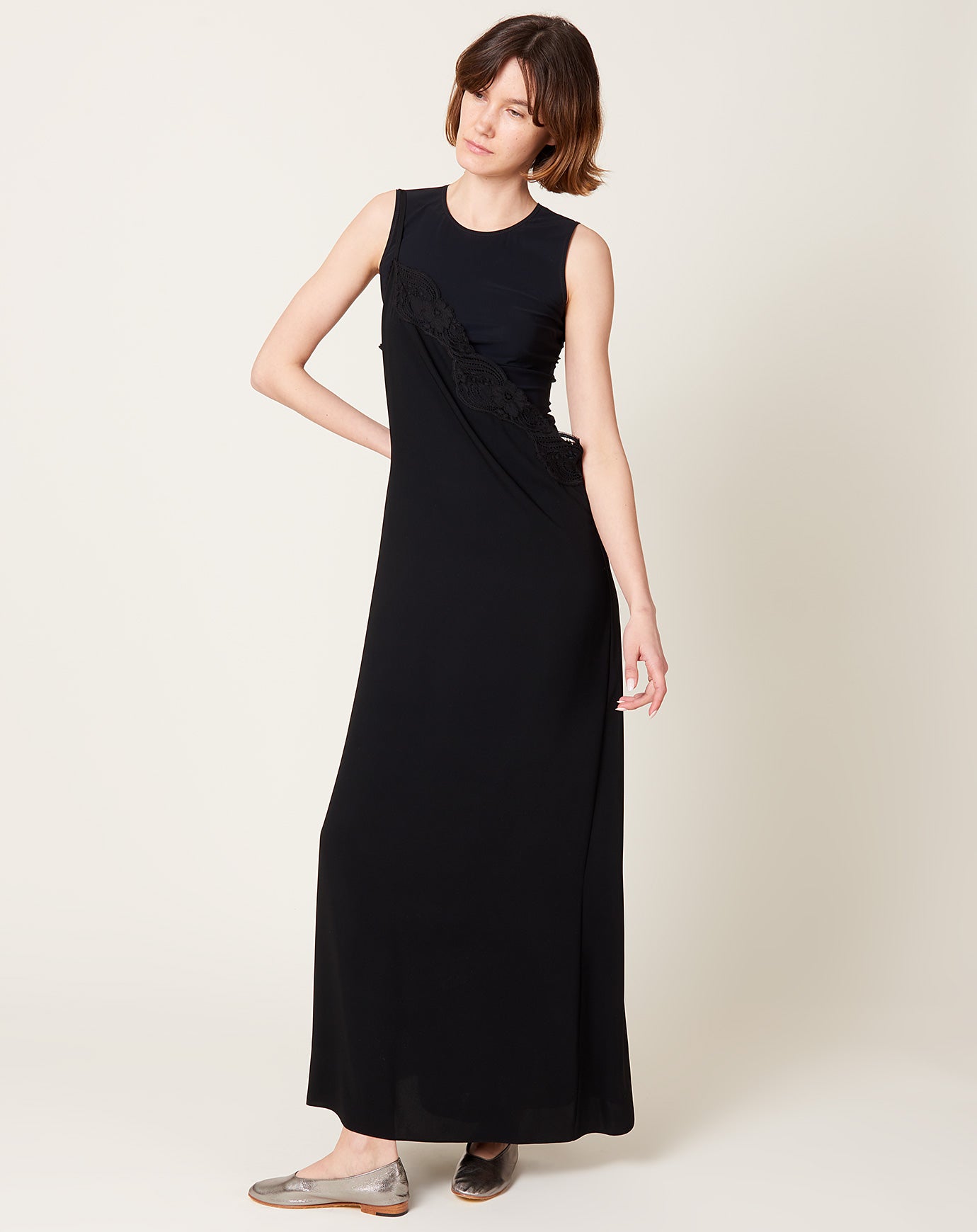 MM6 Asymmetric Slip Maxi Dress in Black