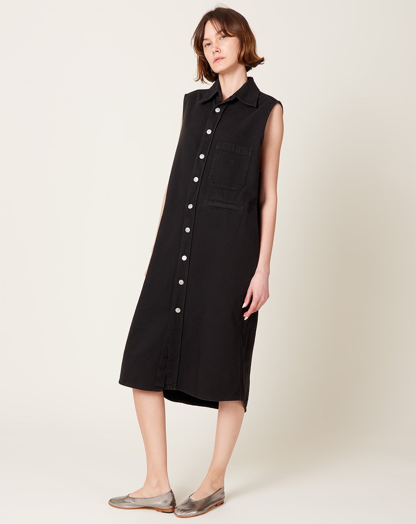 MM6 Bull Cotton Denim Dress in Black