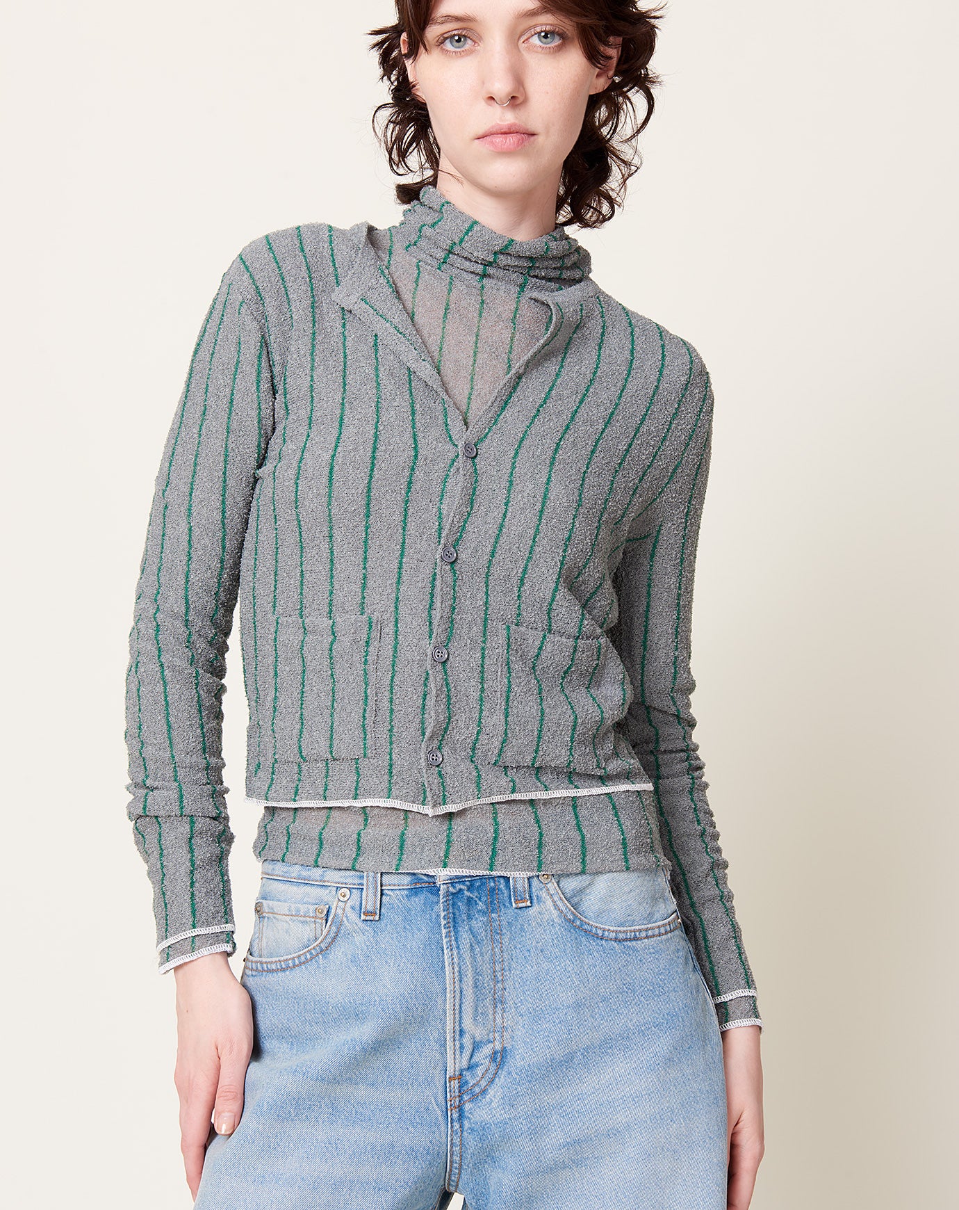 MM6 Crewneck Cardigan in Grey Green