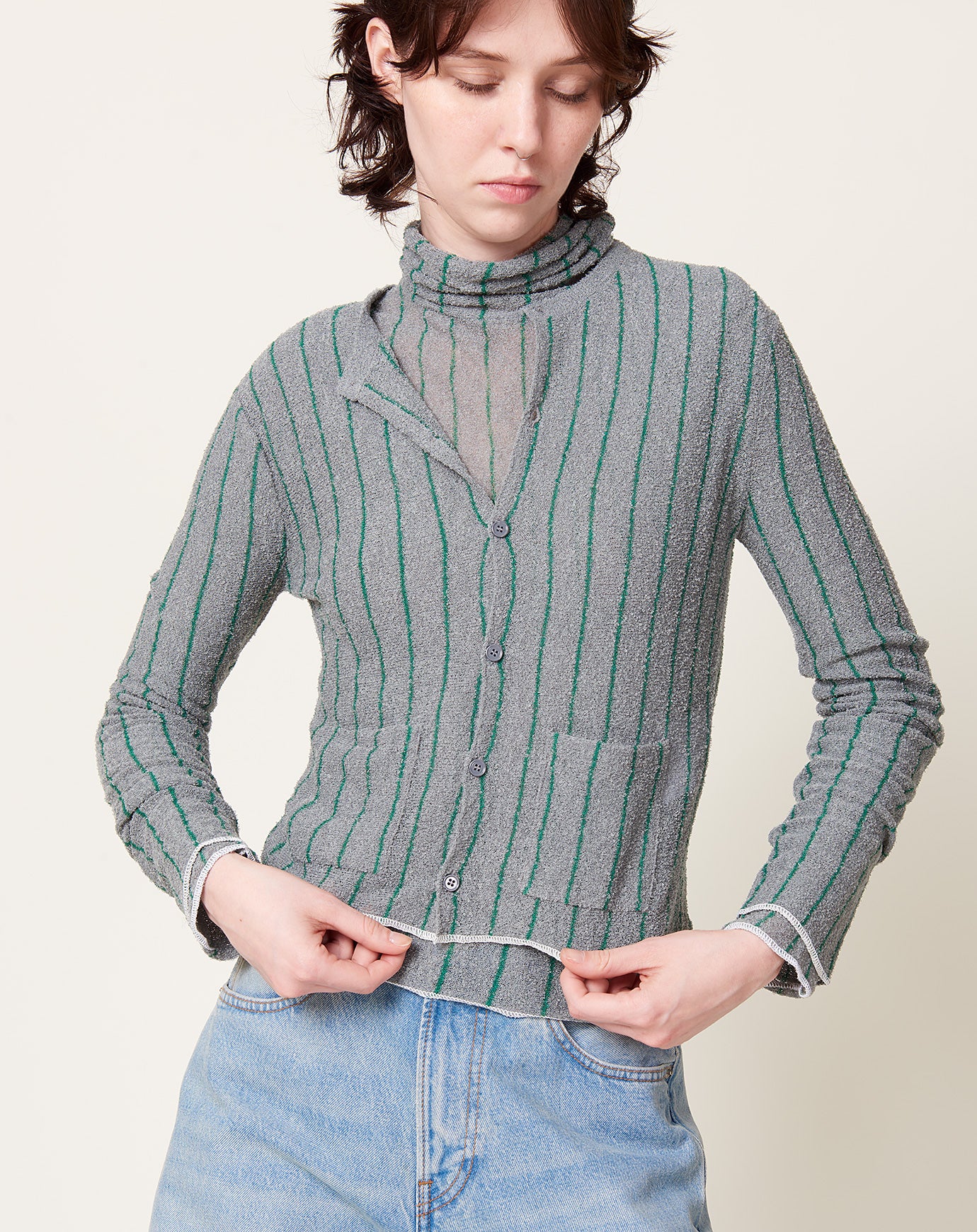 MM6 Crewneck Cardigan in Grey Green