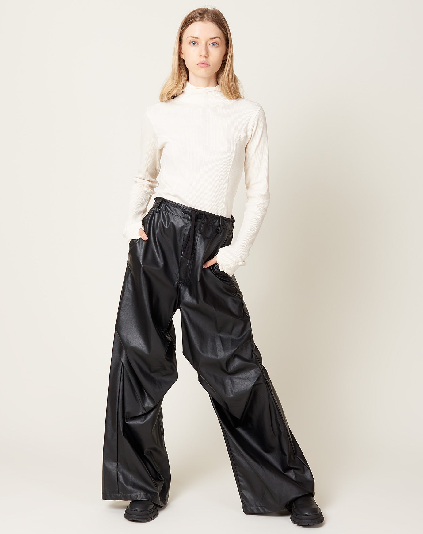 MM6 Faux Leather Trouser in Black