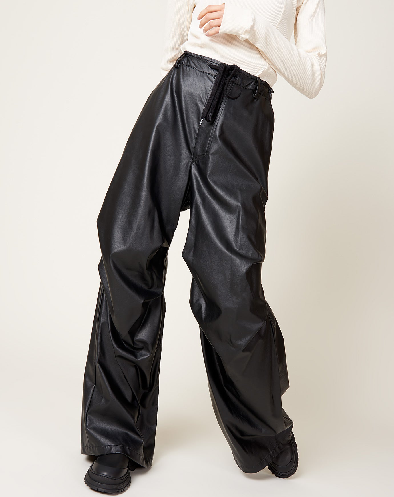 MM6 Faux Leather Trouser in Black