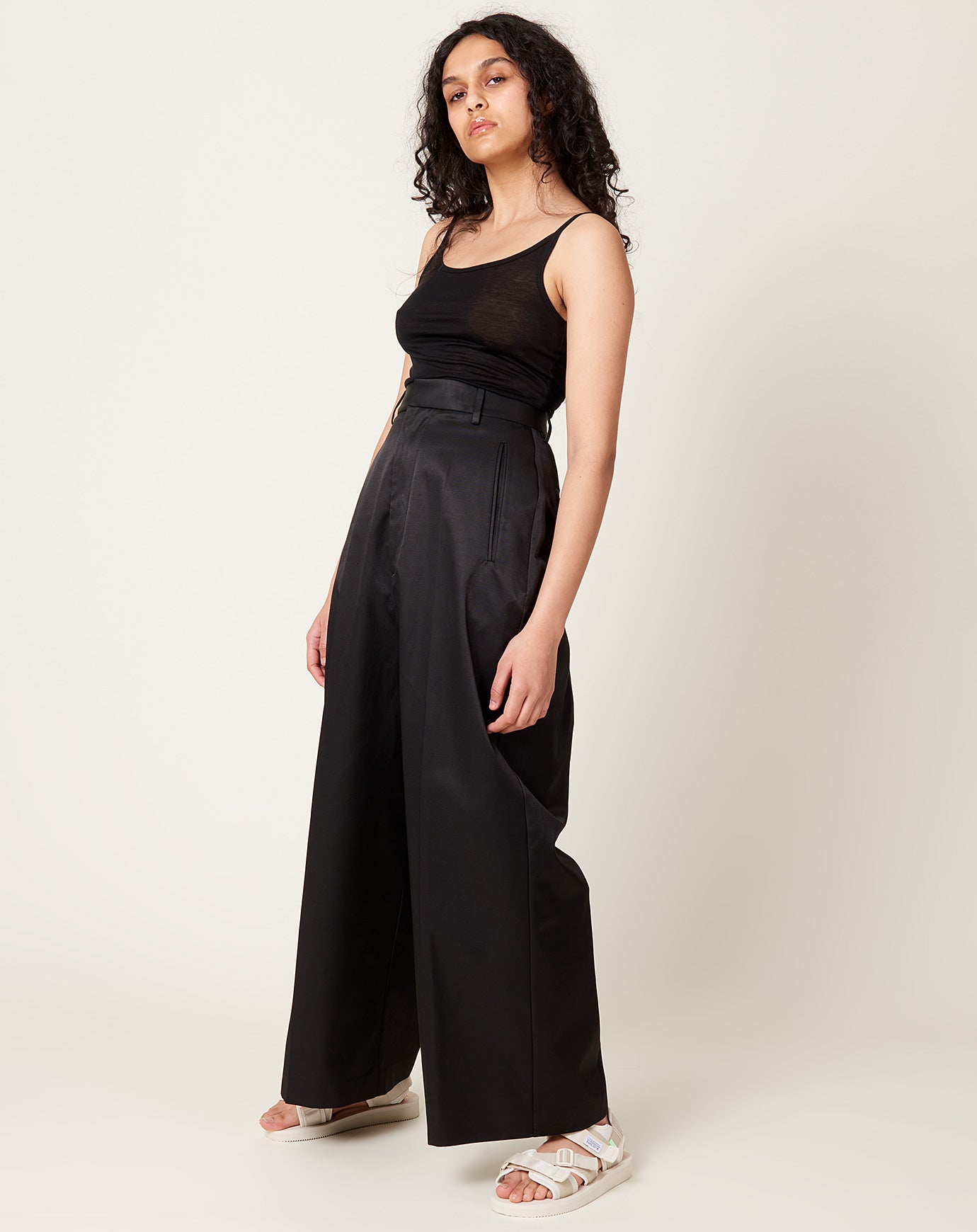 MM6 High Waisted Wide Leg Trousers in Black
