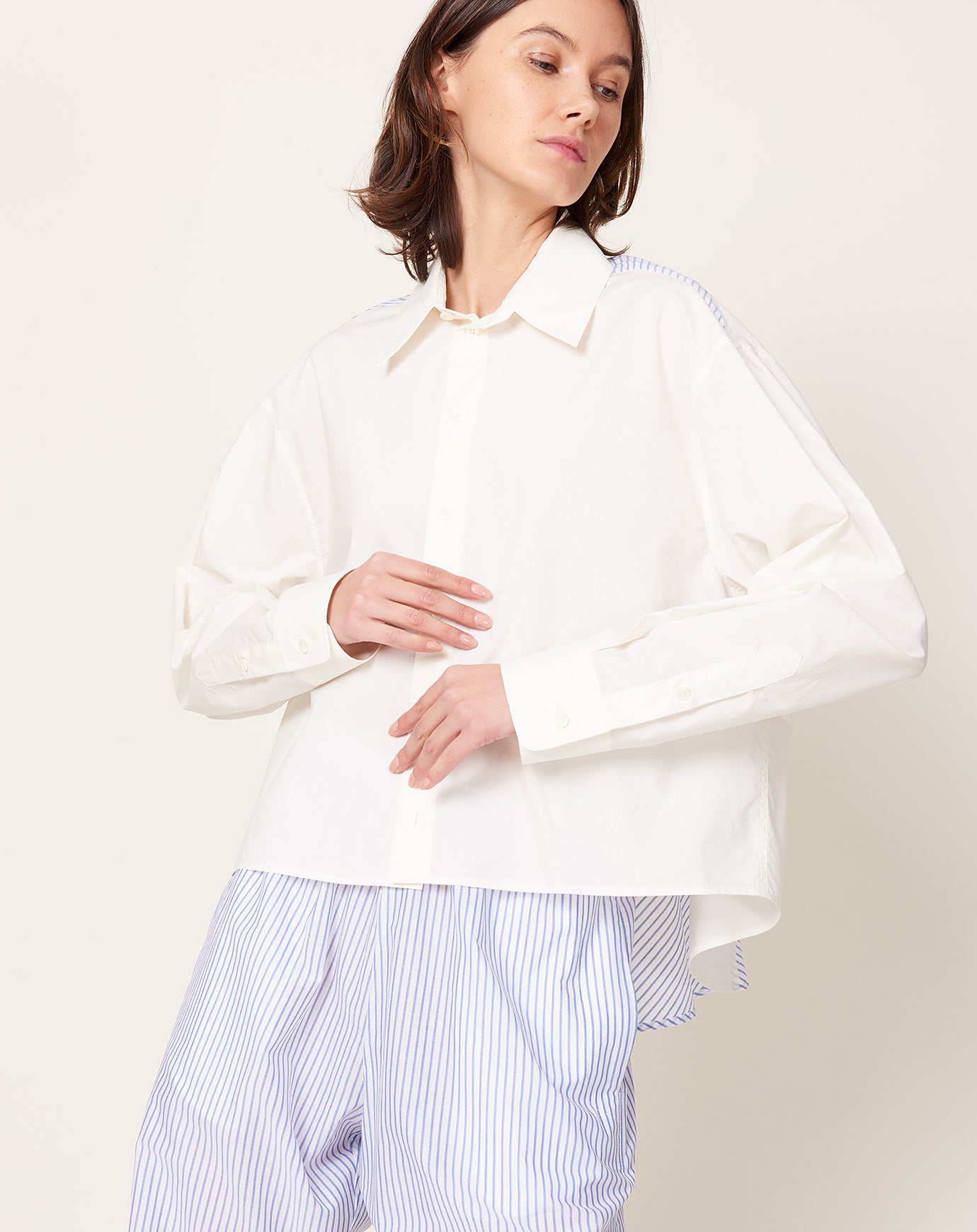 MM6 Pinstripe Back Panel Shirt in Off White