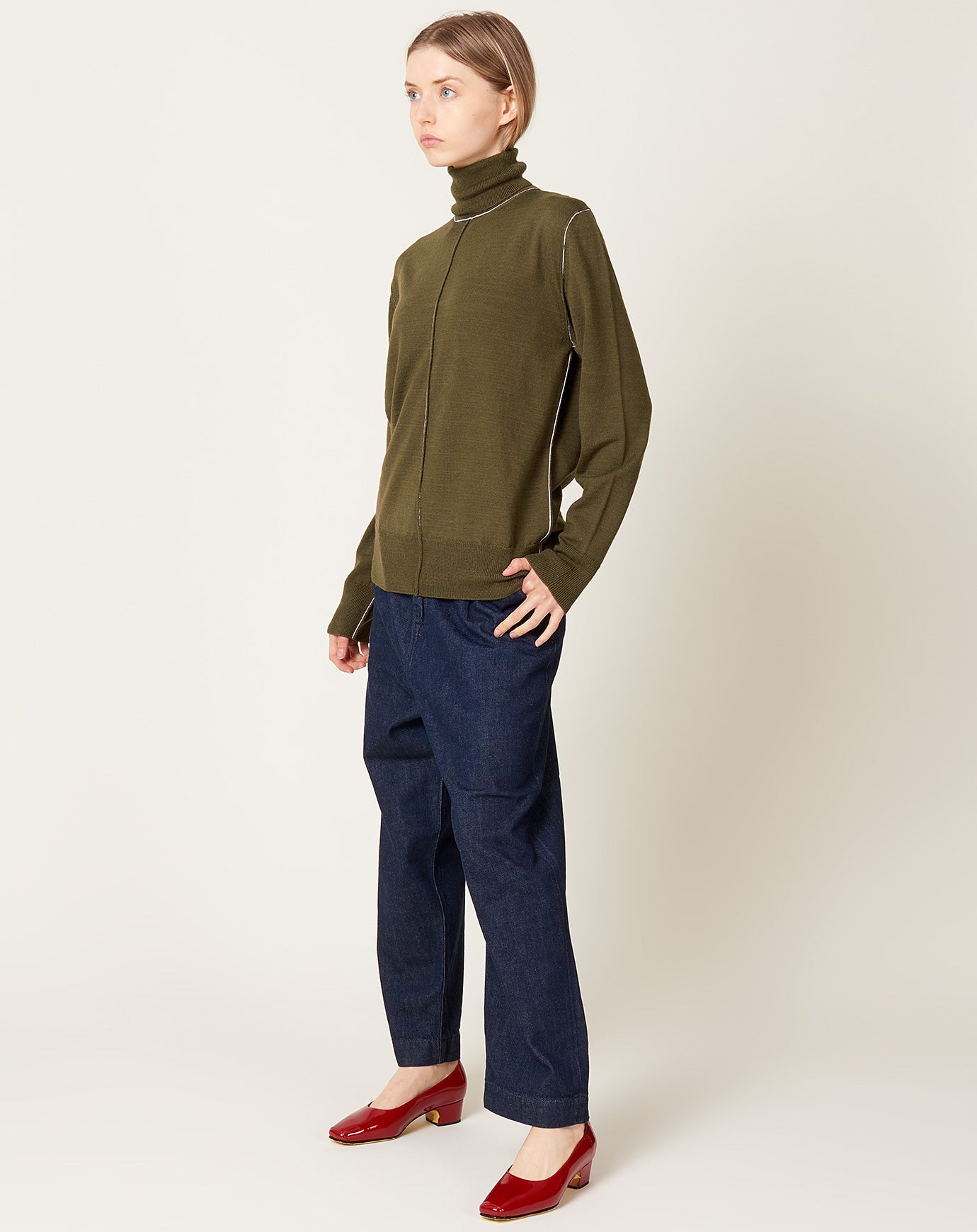 MM6 Wool Turtleneck Pullover in Khaki