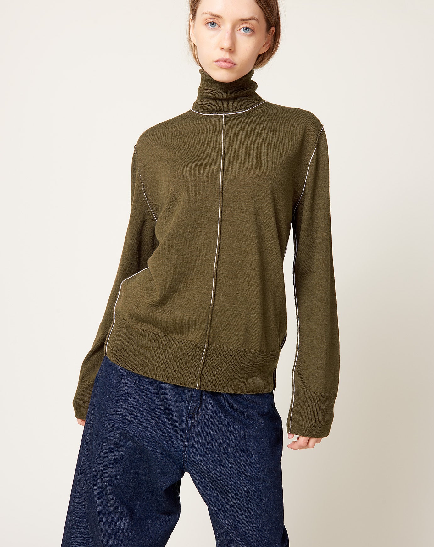 MM6 Wool Turtleneck Pullover in Khaki