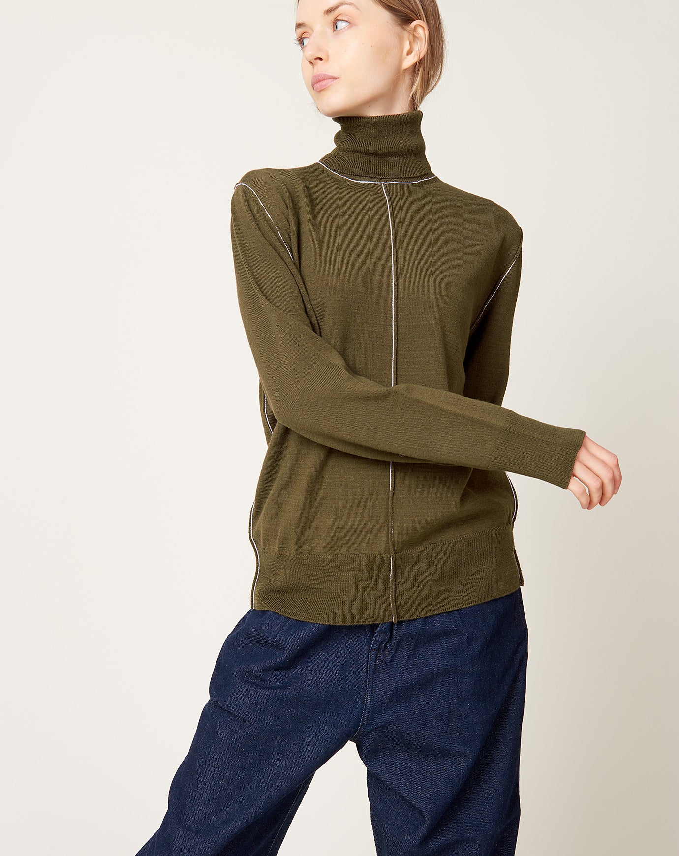 MM6 Wool Turtleneck Pullover in Khaki