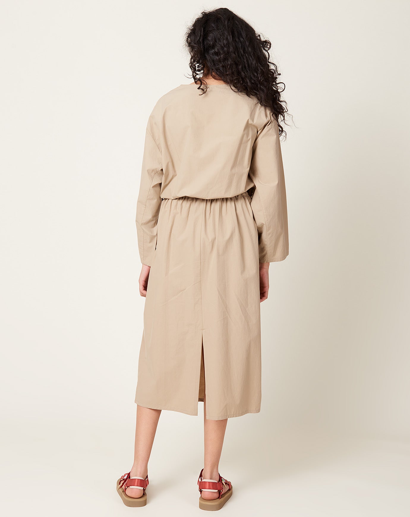 Modern Weaving Drawstring Slouch Pocket Dress in Taupe