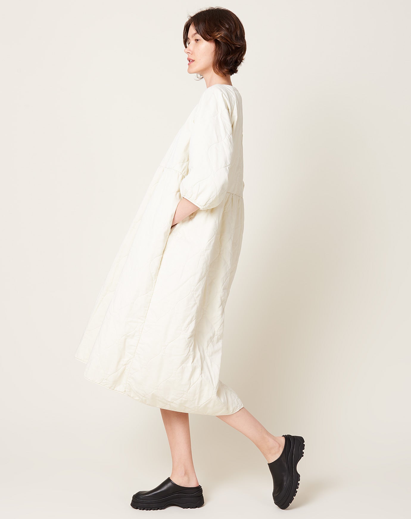 Modern Weaving Quilted Dress in Natural