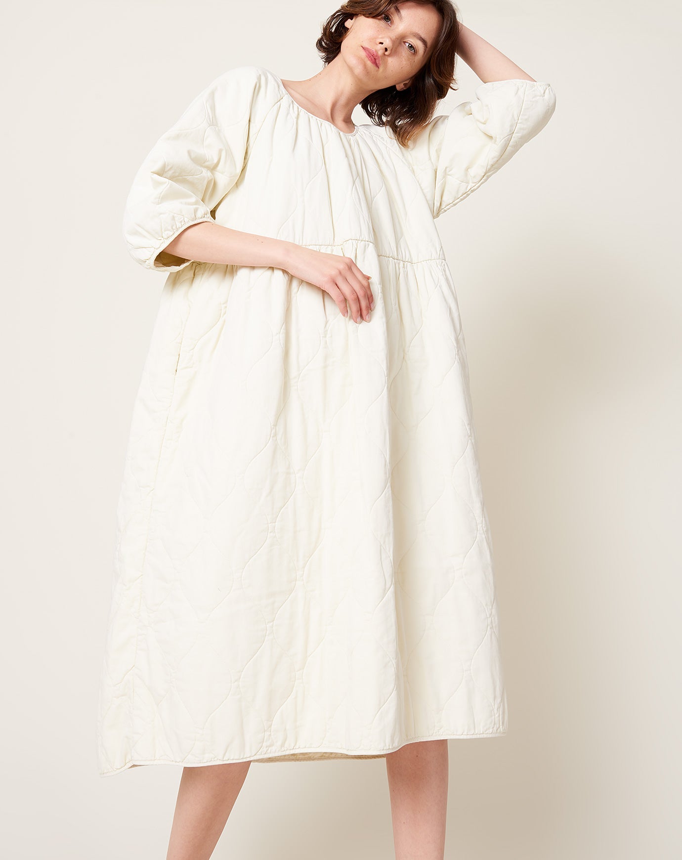 Modern Weaving Quilted Dress in Natural