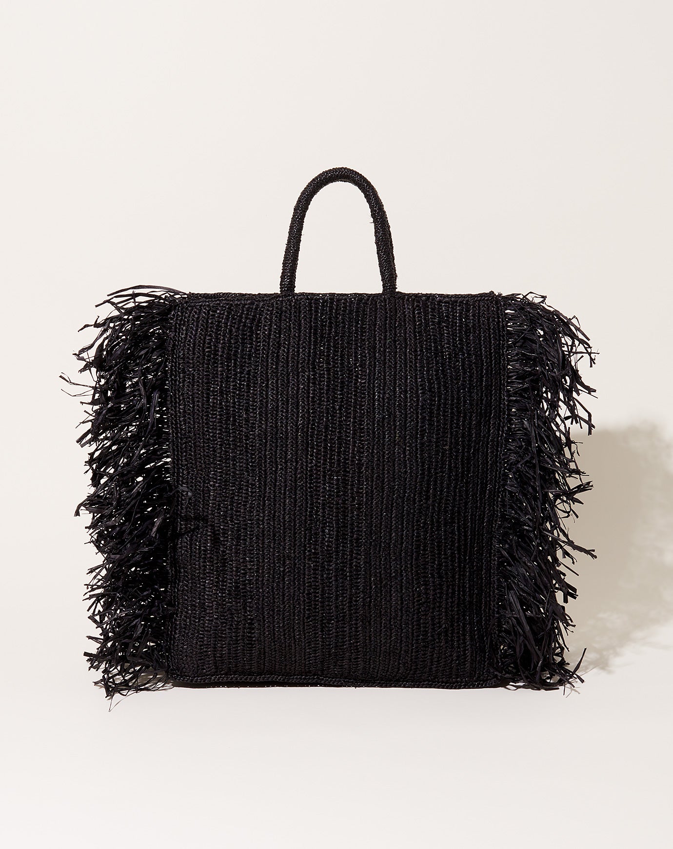 Modern Weaving Straight Fringe Square Bag in Black