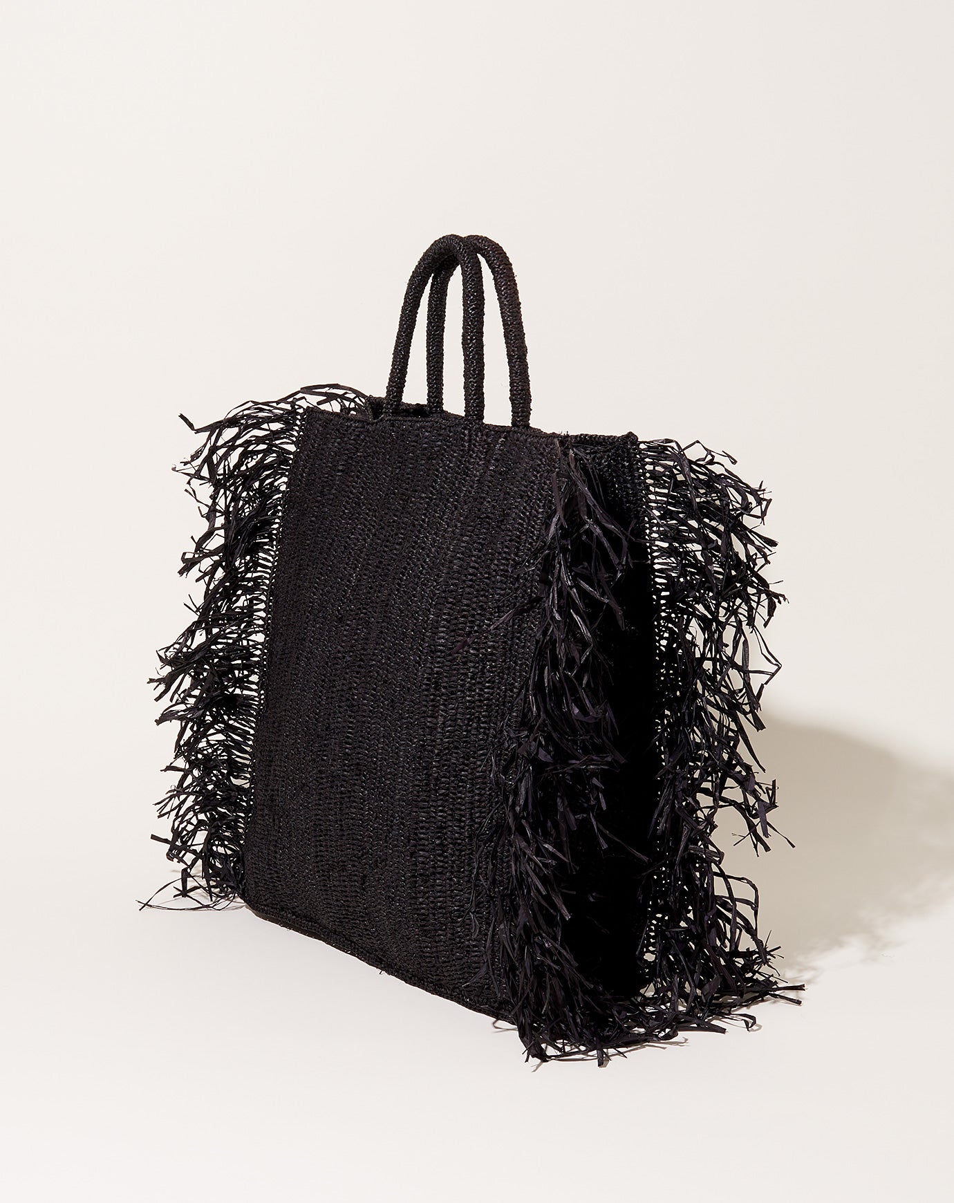 Modern Weaving Straight Fringe Square Bag in Black