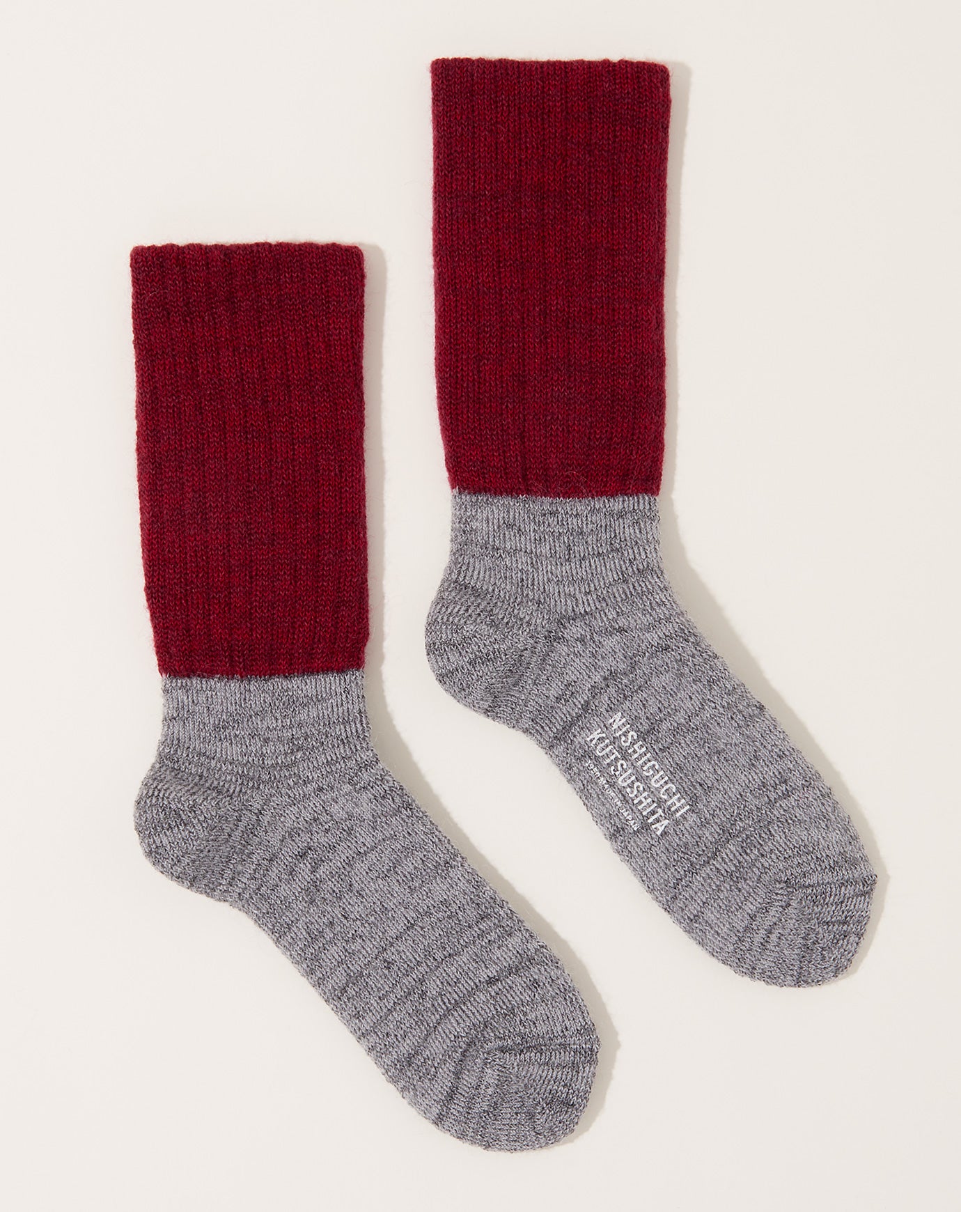 Nishiguchi Kutsushita Mohair Wool Pile Socks in Bordeaux