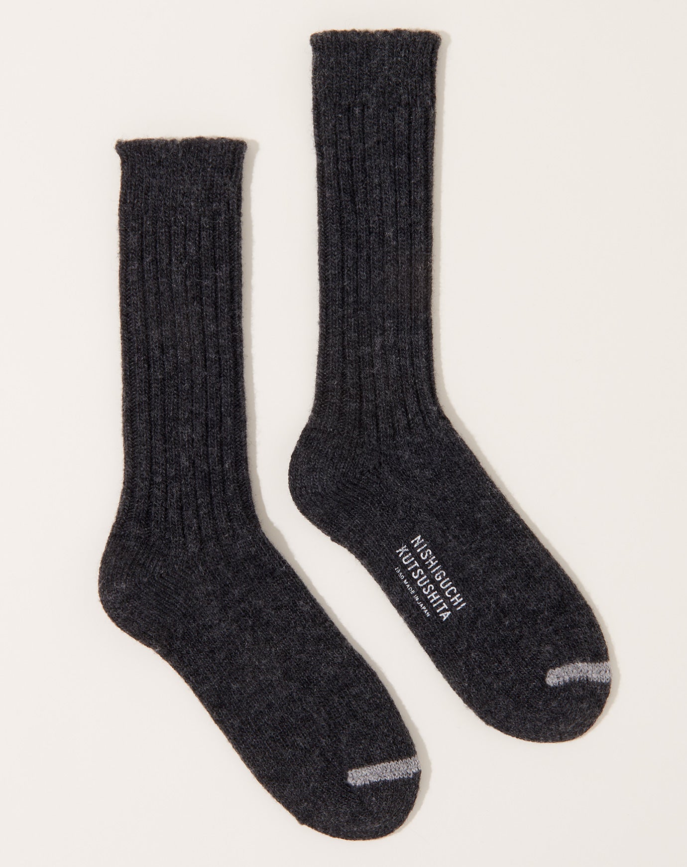 Nishiguchi Kutsushita Wool Ribbed Socks in Charcoal