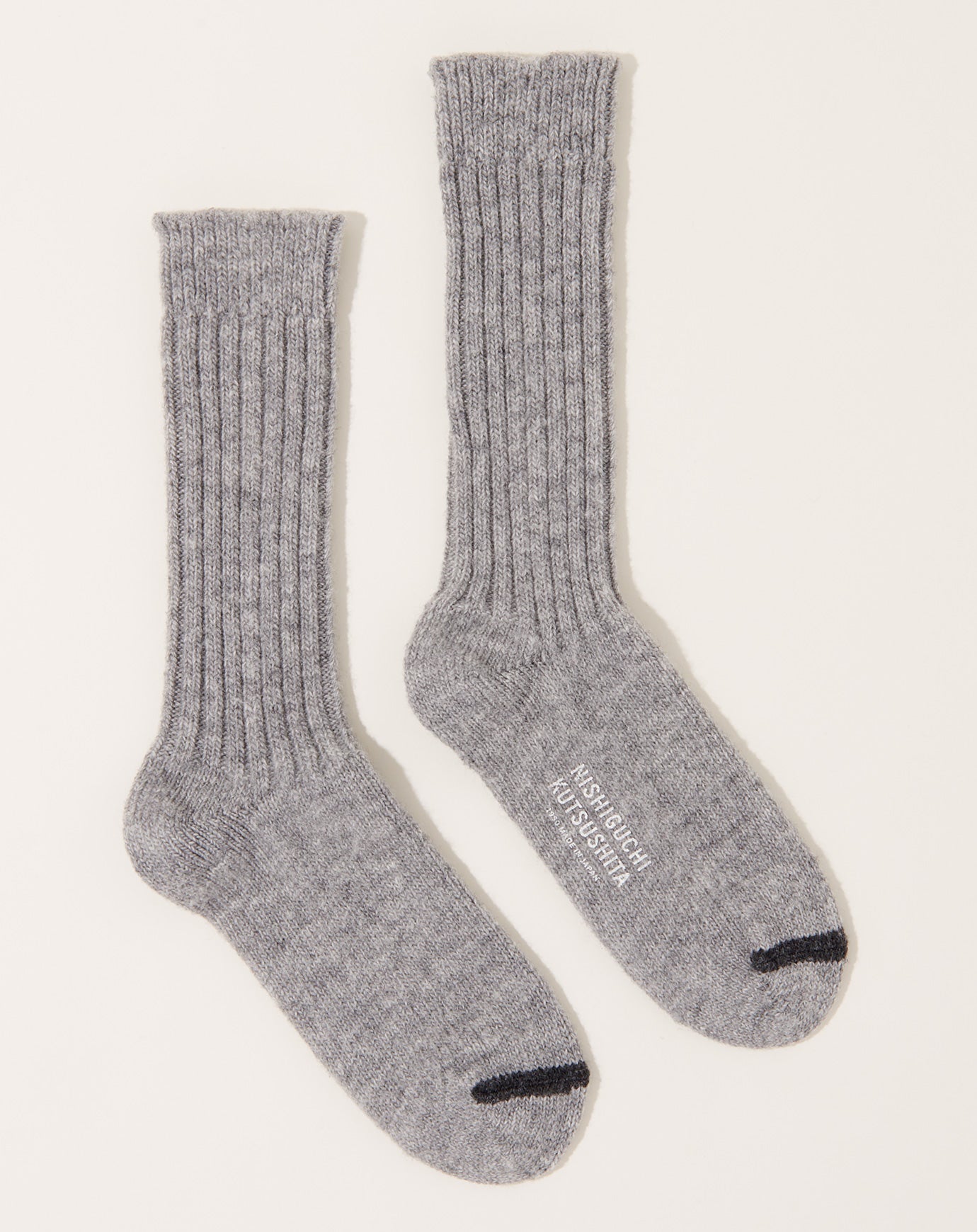 Nishiguchi Kutsushita Wool Ribbed Socks in Light Grey