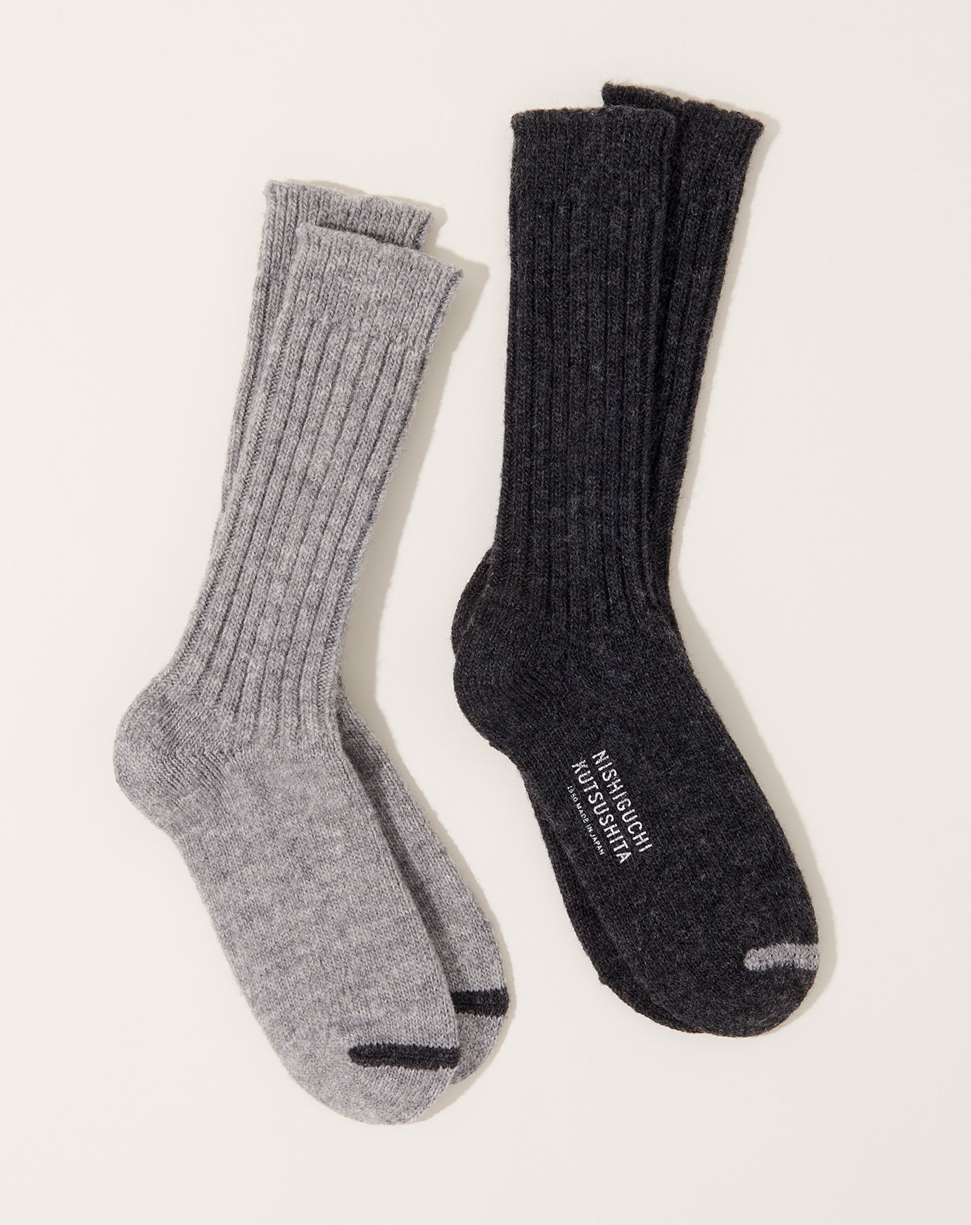 Nishiguchi Kutsushita Wool Ribbed Socks in Light Grey