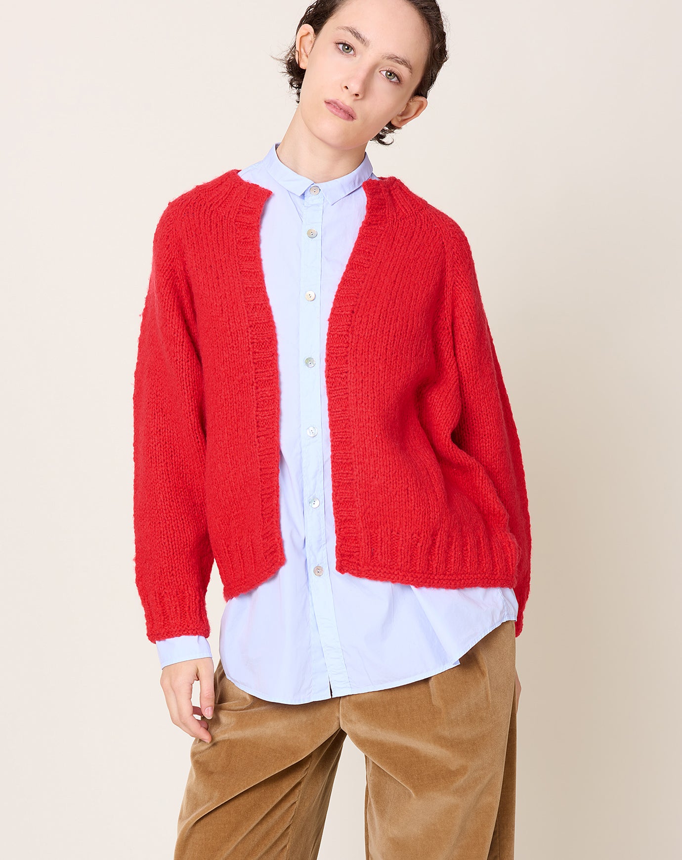 NITTO Brushed Cashmere Paleta Cardigan in Red