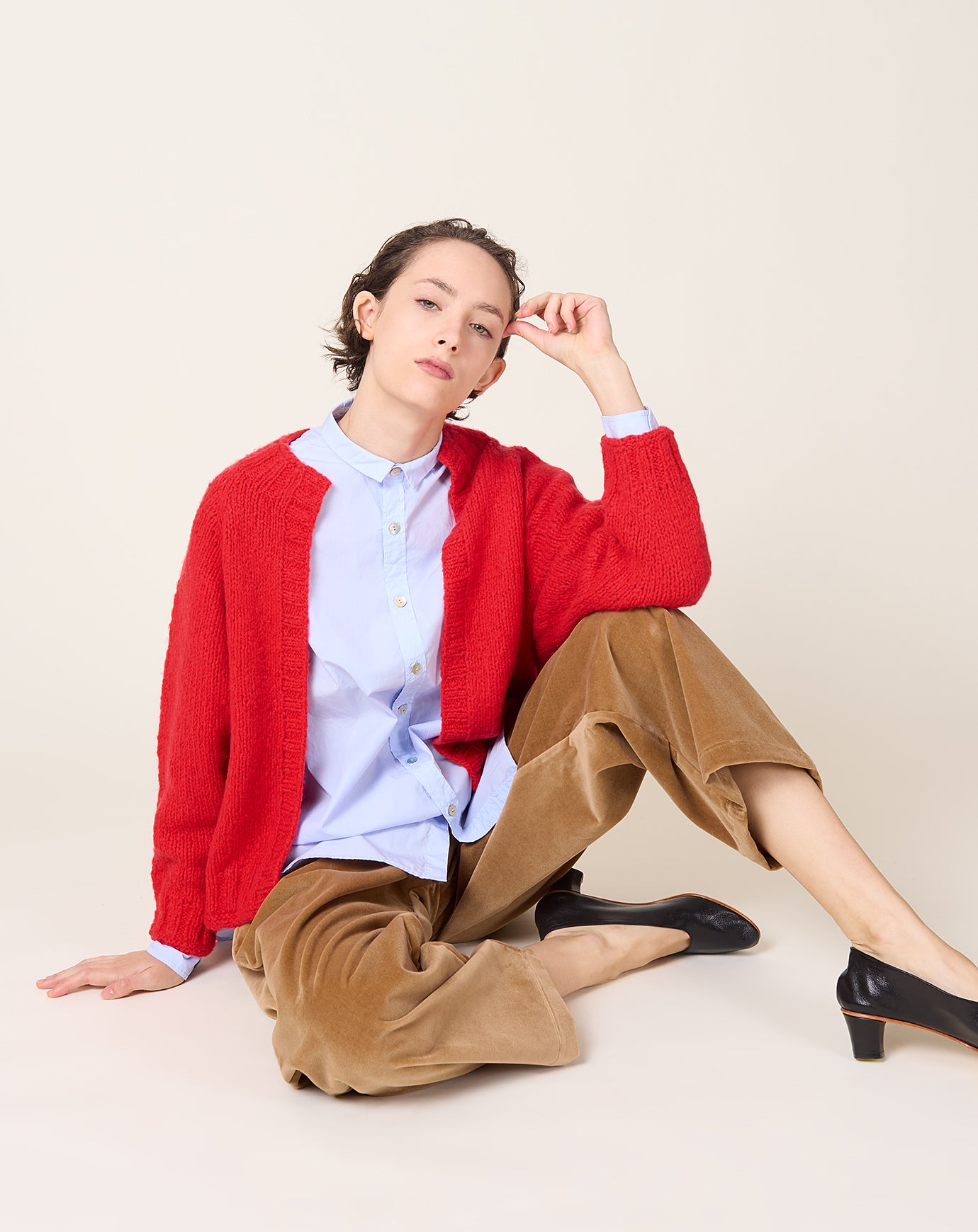 NITTO Brushed Cashmere Paleta Cardigan in Red