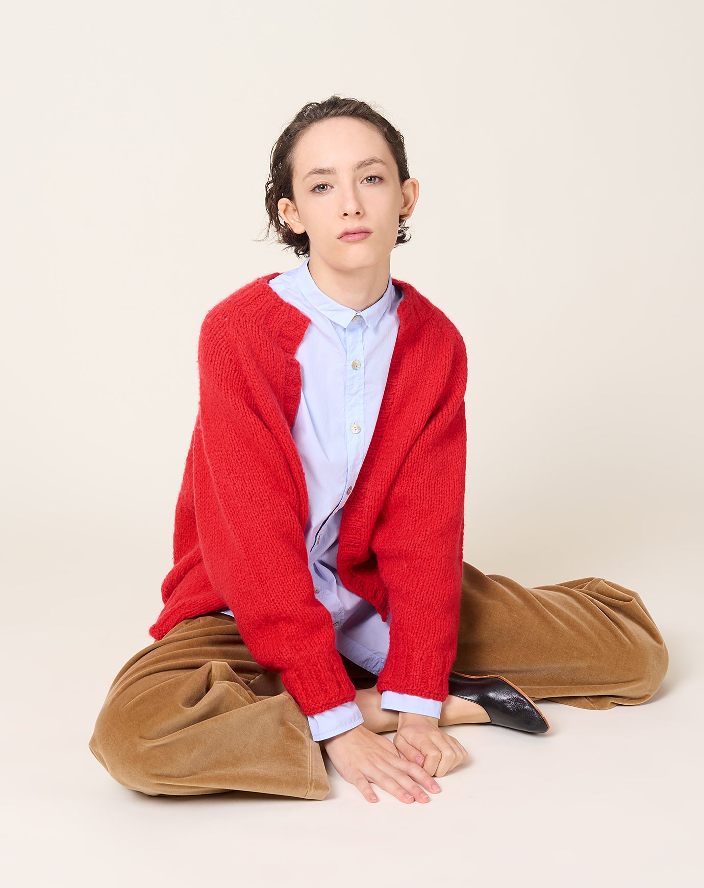 NITTO Brushed Cashmere Paleta Cardigan in Red