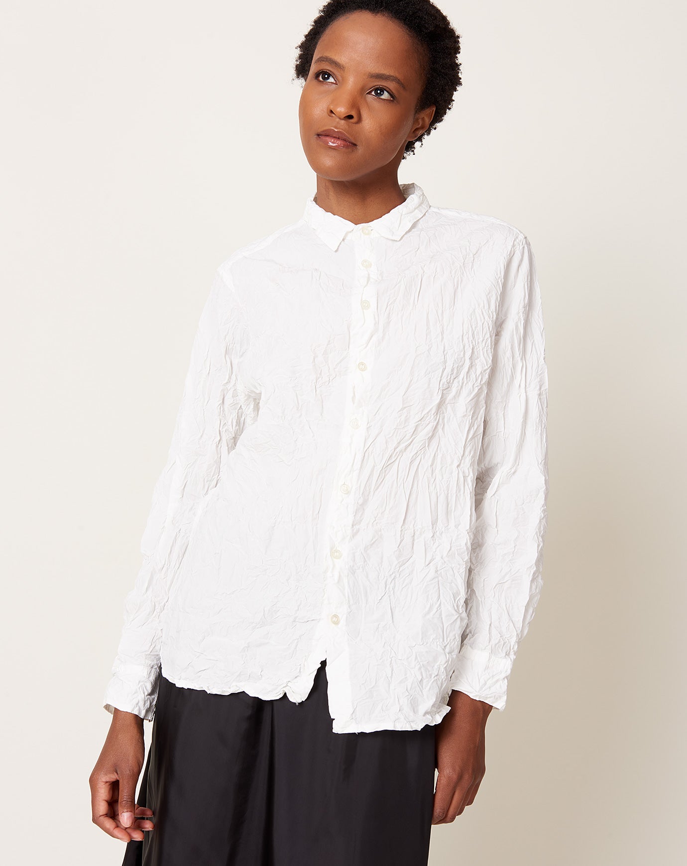 pas de calais Classic Crinkle Cotton Blouse in Off White