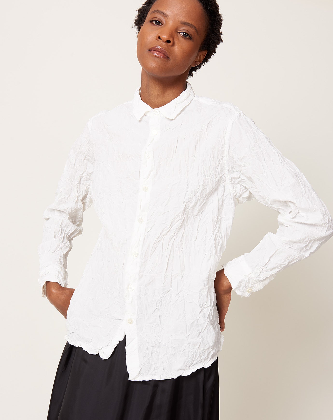 pas de calais Classic Crinkle Cotton Blouse in Off White