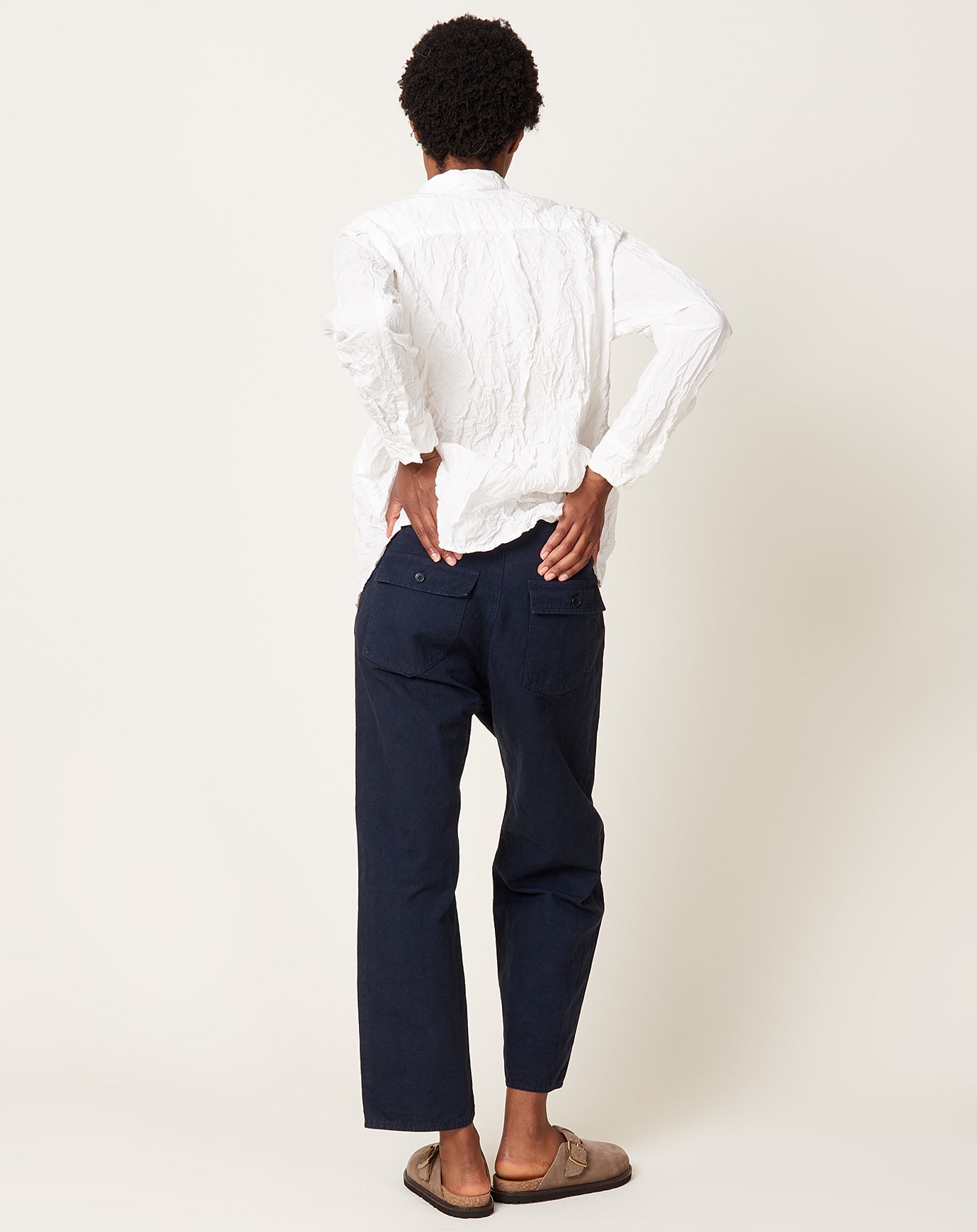 pas de calais High Thread Count Cotton Linen Baker Pants in Navy