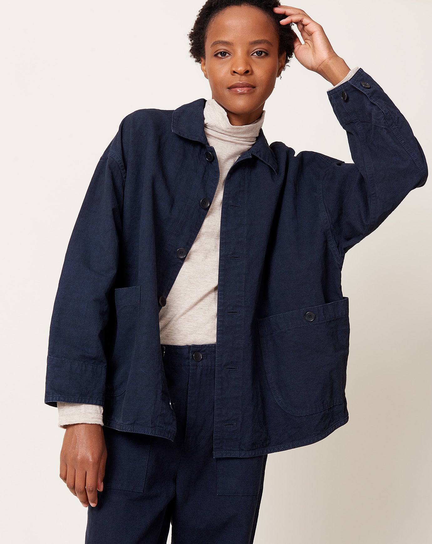 pas de calais High Thread Count Cotton Linen Jacket in Navy