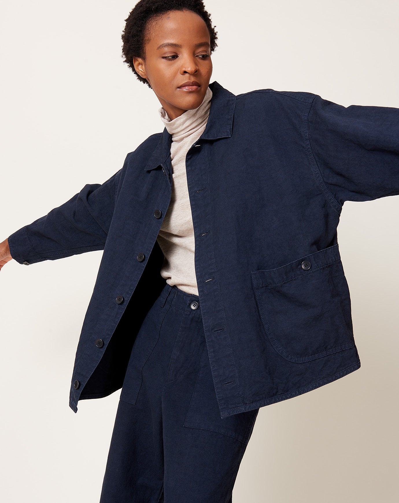 pas de calais High Thread Count Cotton Linen Jacket in Navy