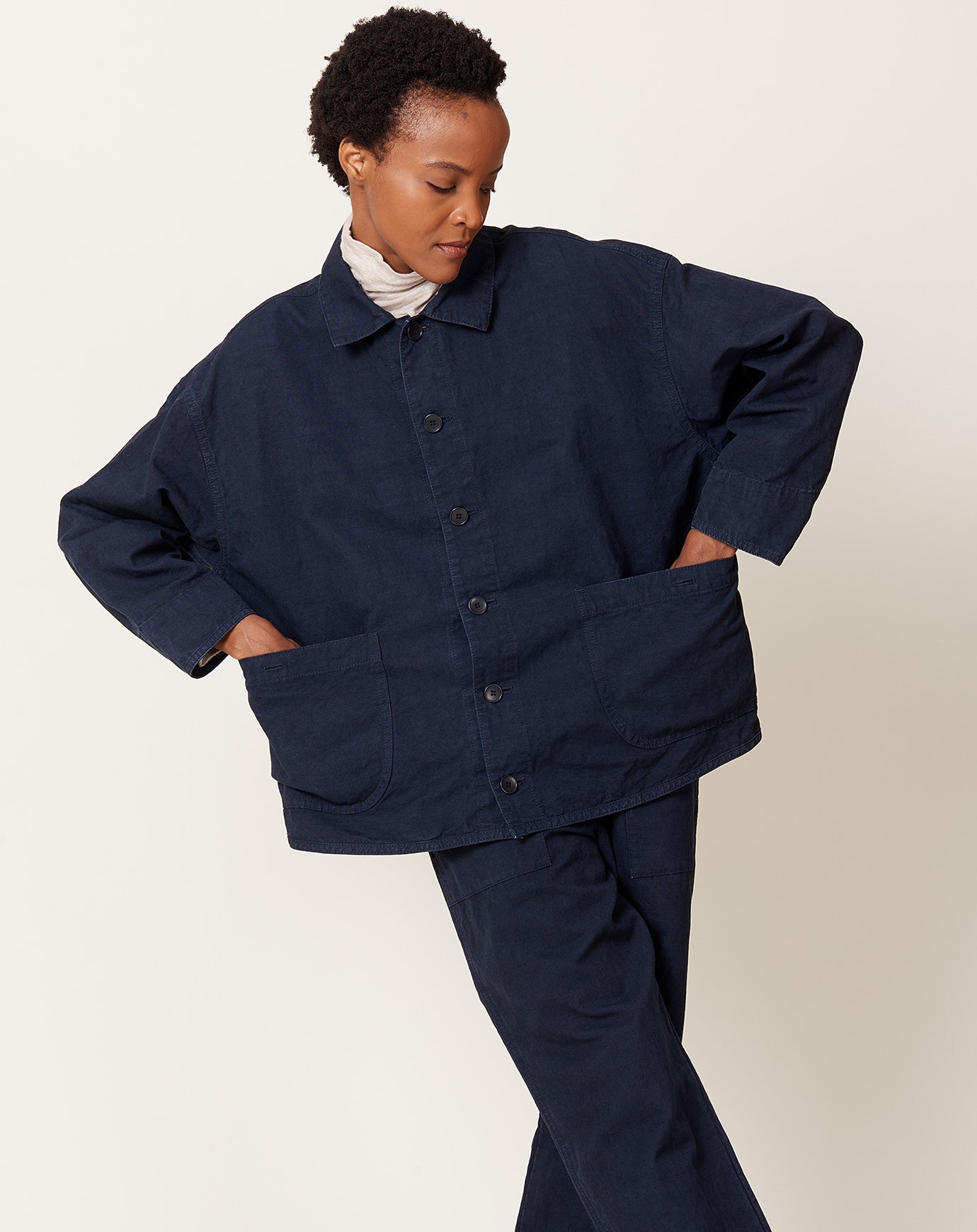 pas de calais High Thread Count Cotton Linen Jacket in Navy