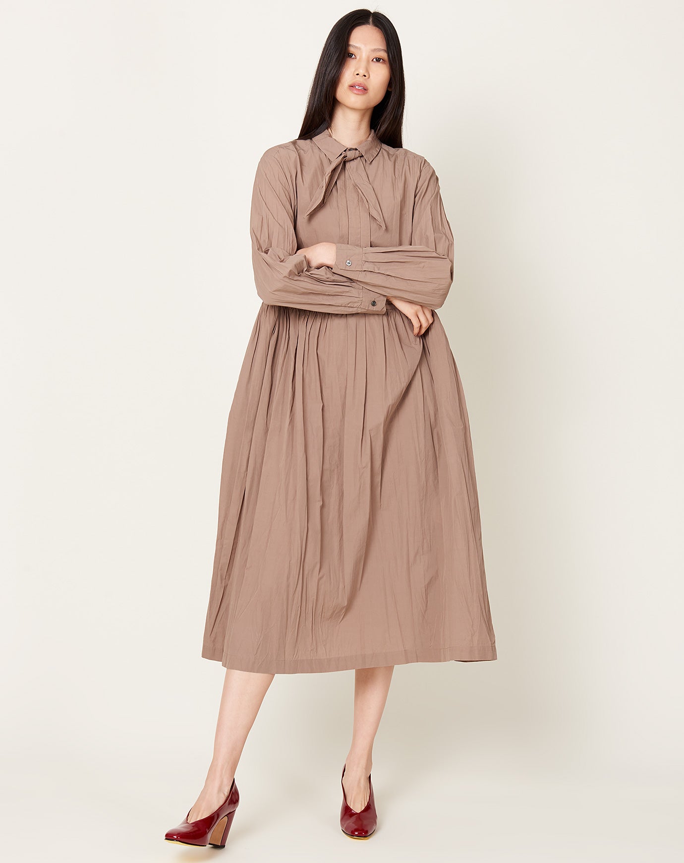 Pas de Calais Okinawa Tie Neck Dress in Pink Beige