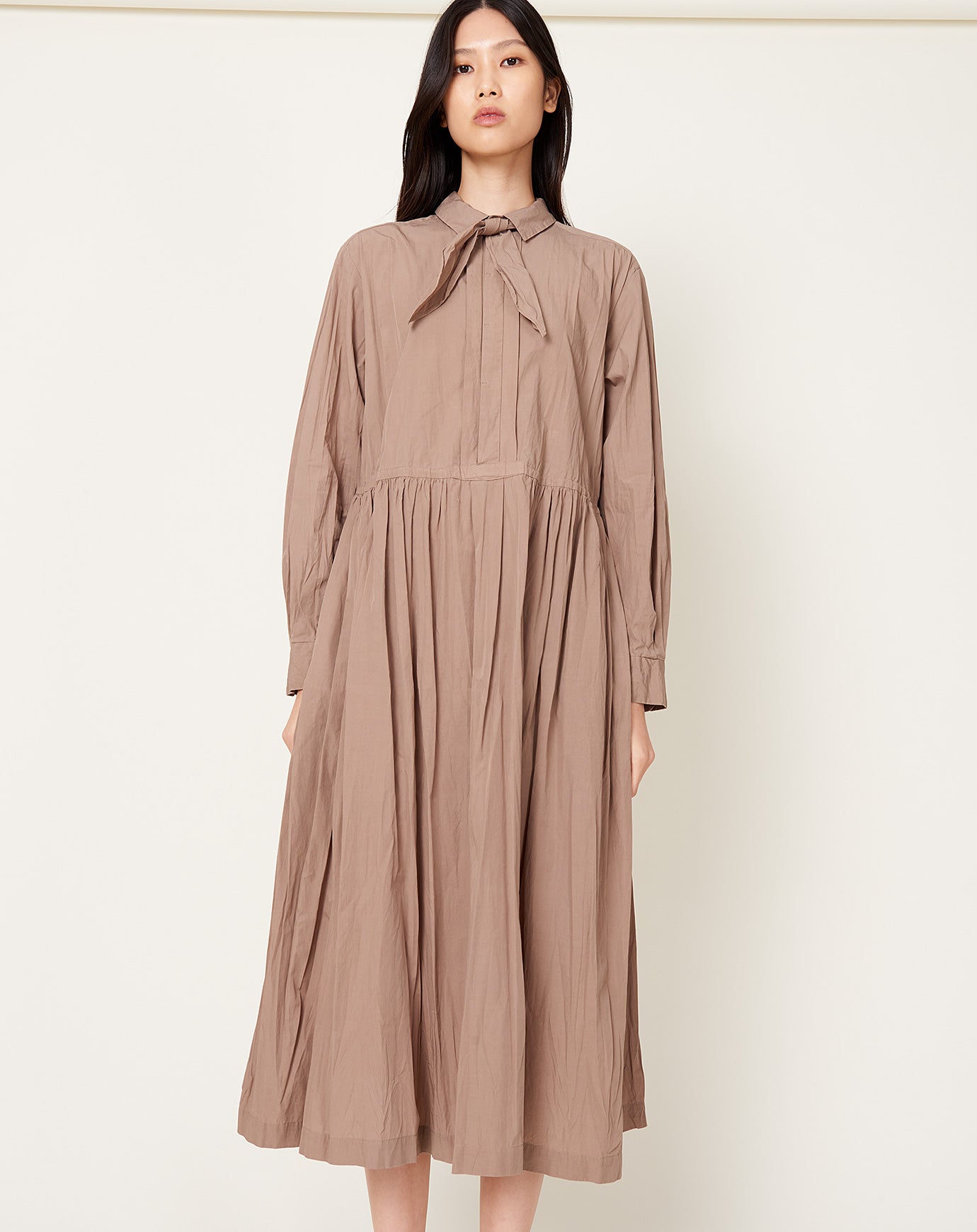 Pas de Calais Okinawa Tie Neck Dress in Pink Beige