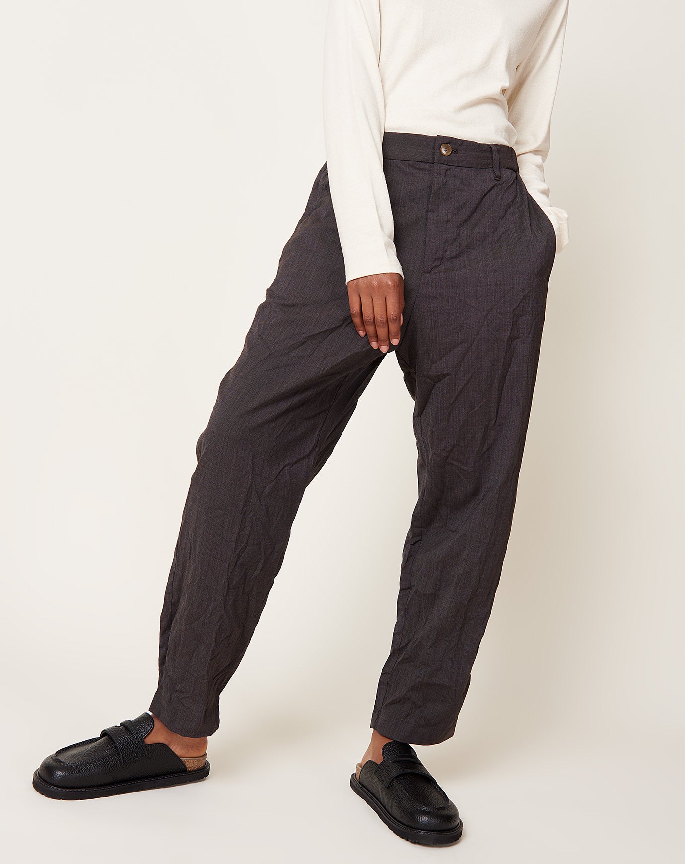 pas de calais Pin Dot Crinkle Easy Pants in Brown