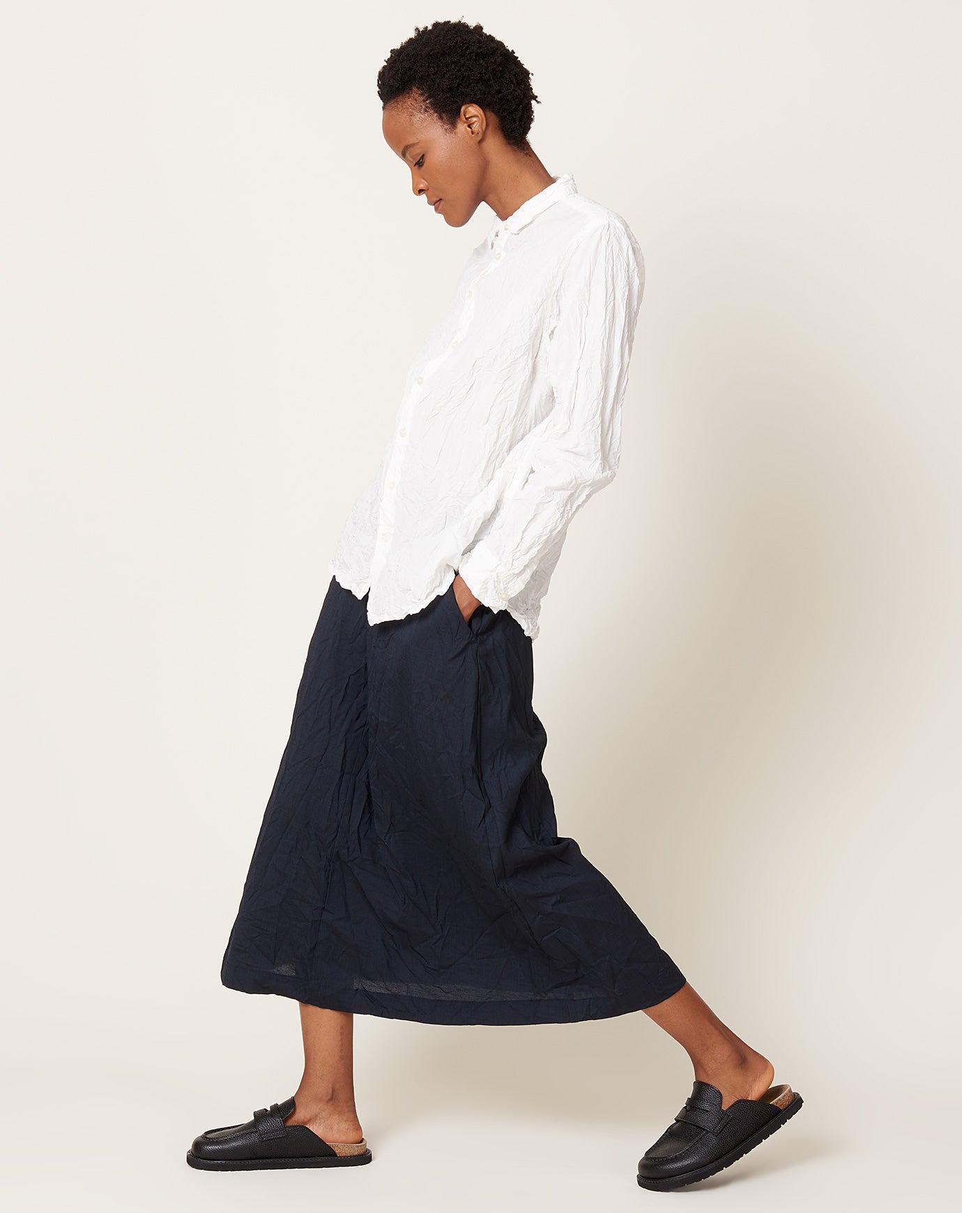 pas de calais Pin Dot Crinkle Skirt in Navy