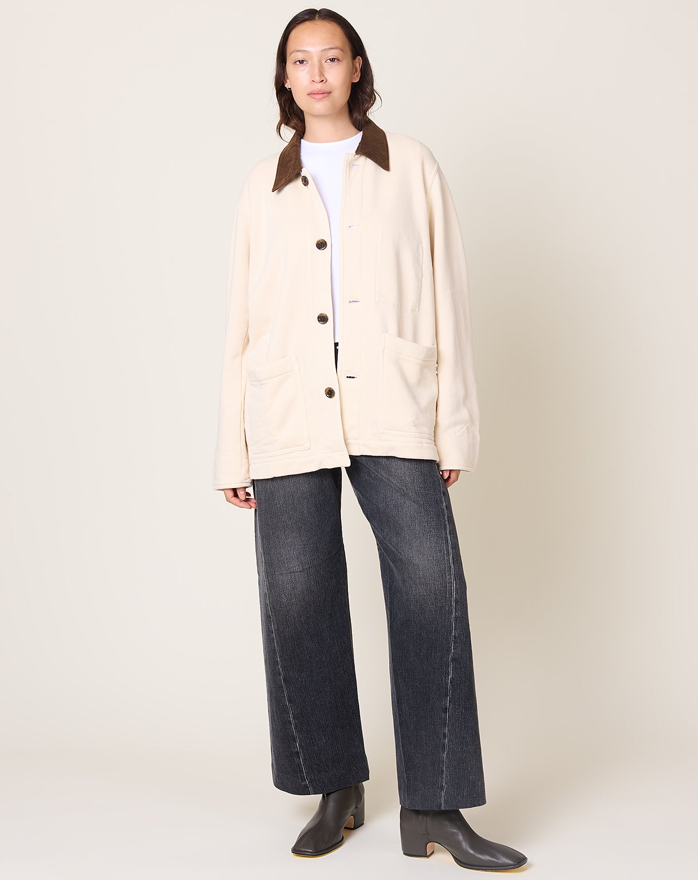 Places and Spaces Loop Wheel Chore Coat in Ivory