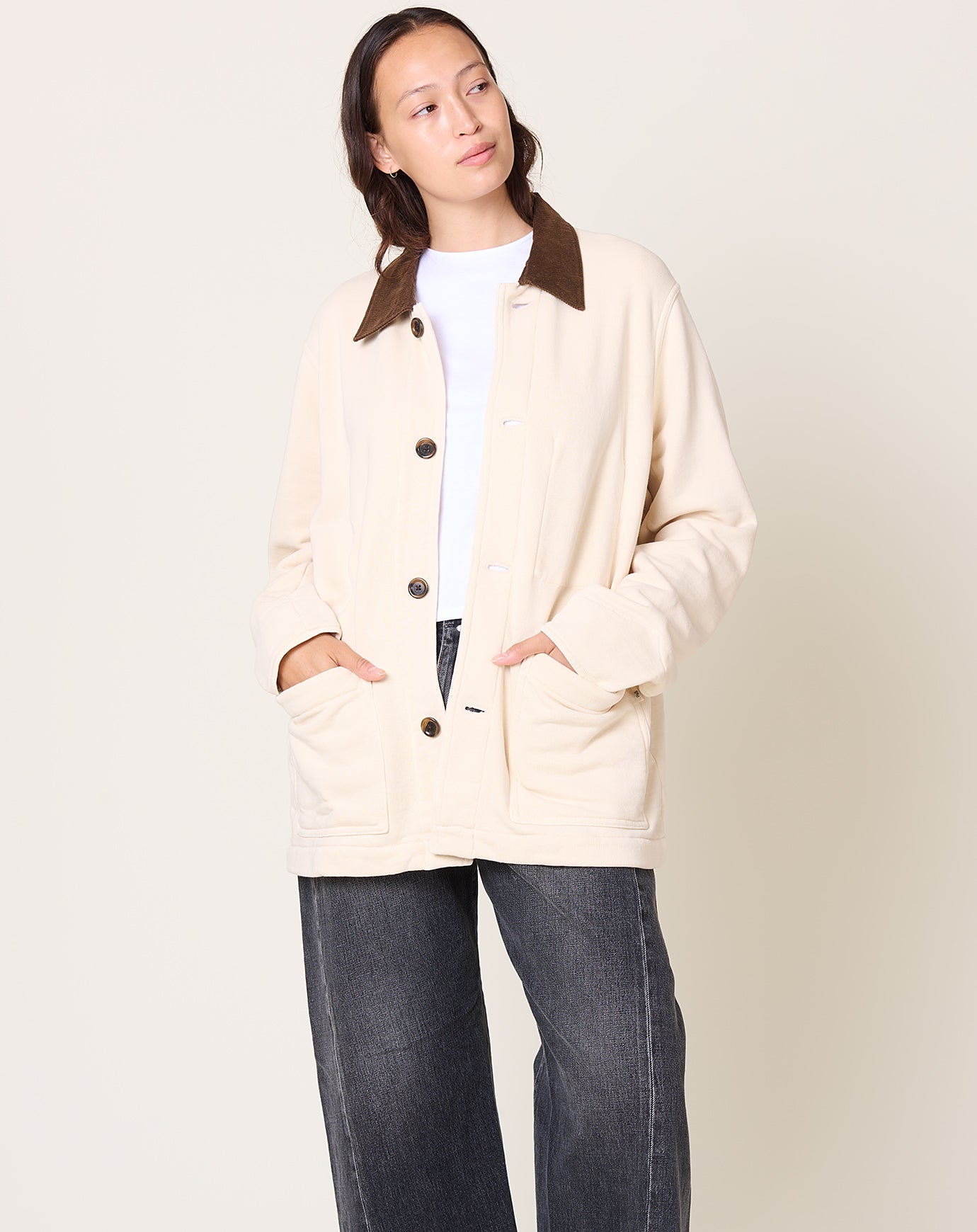 Places and Spaces Loop Wheel Chore Coat in Ivory