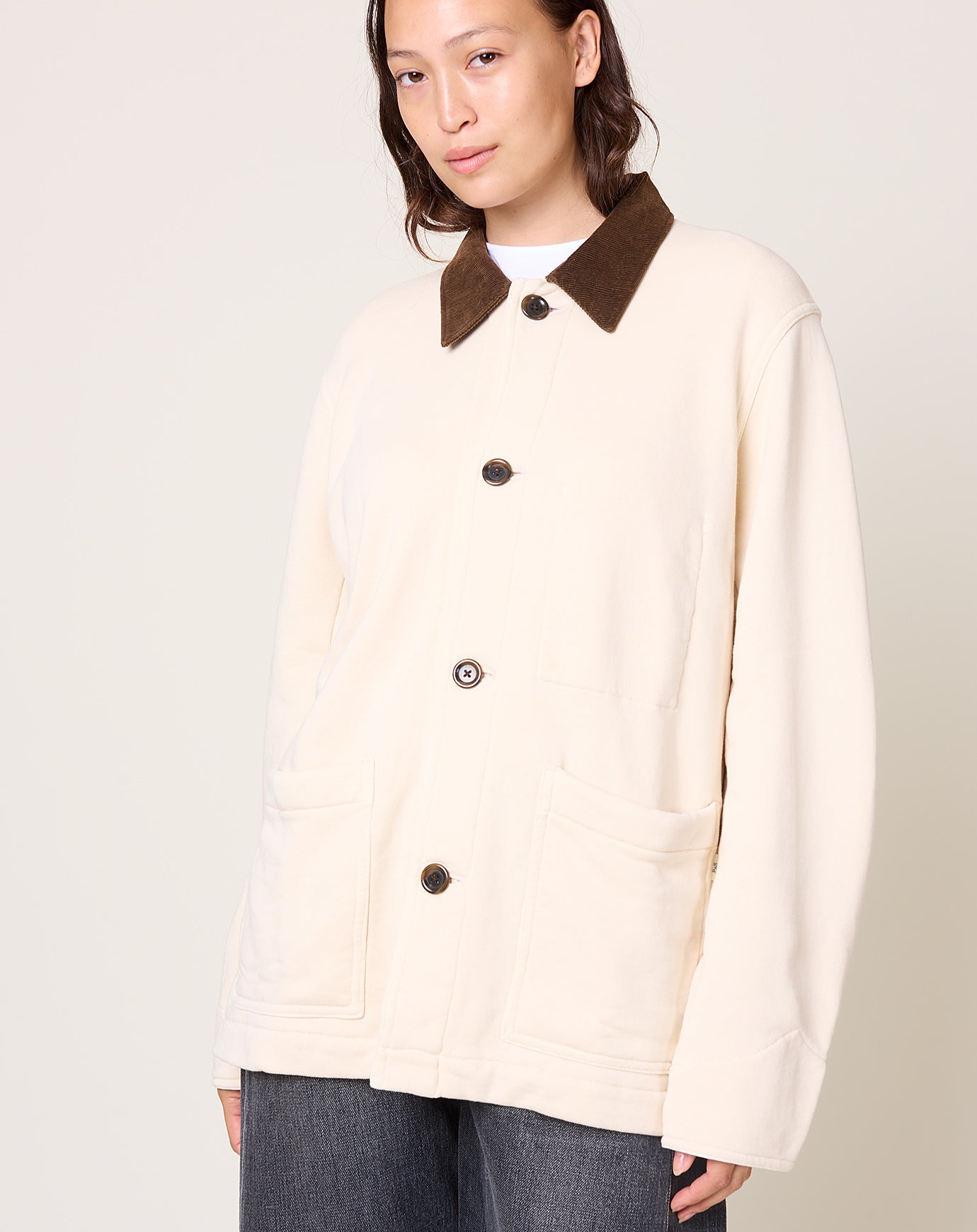 Places and Spaces Loop Wheel Chore Coat in Ivory
