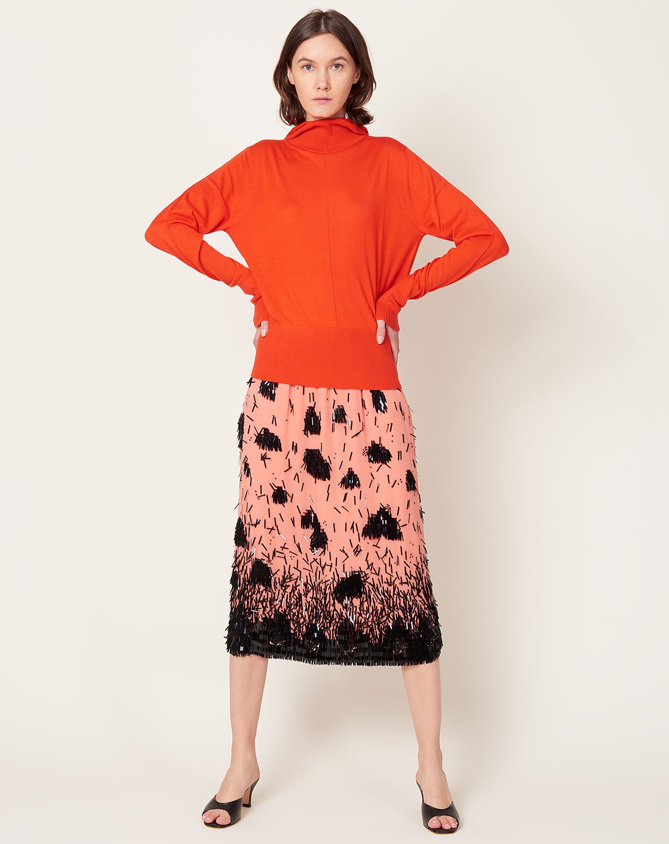 Rachel Comey Vela Skirt in Coral & Black Hibiscus Sequins