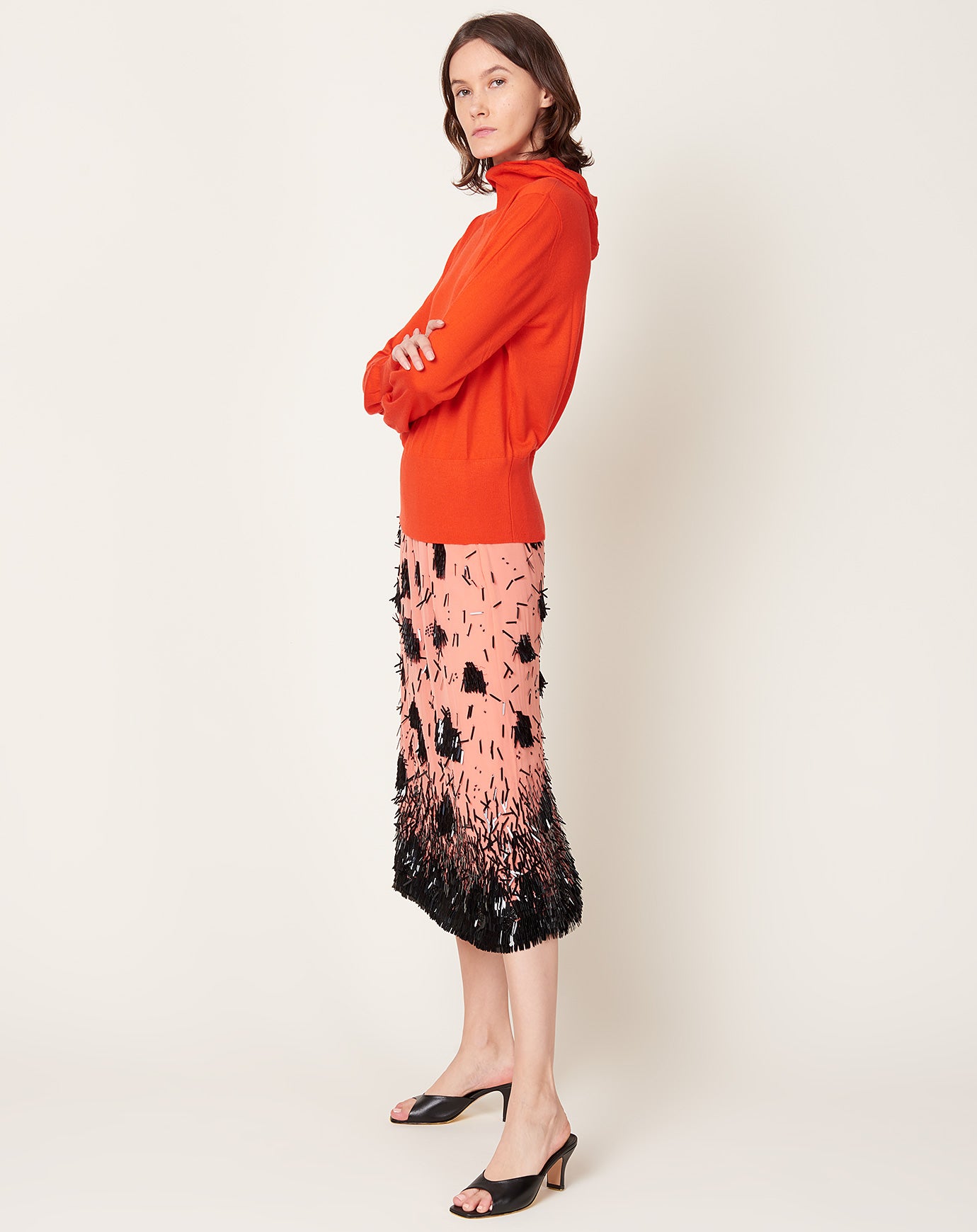 Rachel Comey Vela Skirt in Coral & Black Hibiscus Sequins