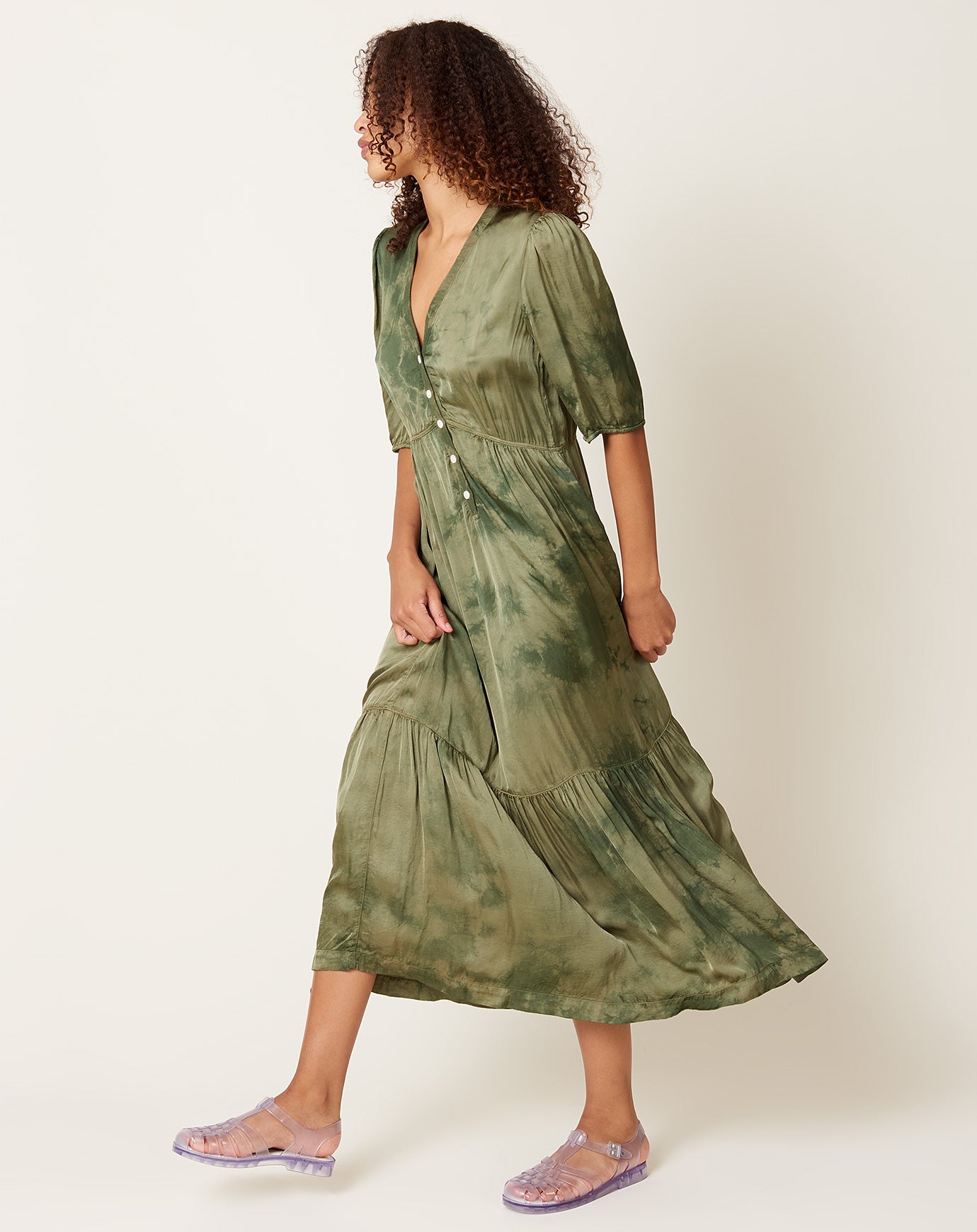 Raquel Allegra Perfect Dress in Moss Hand Dye