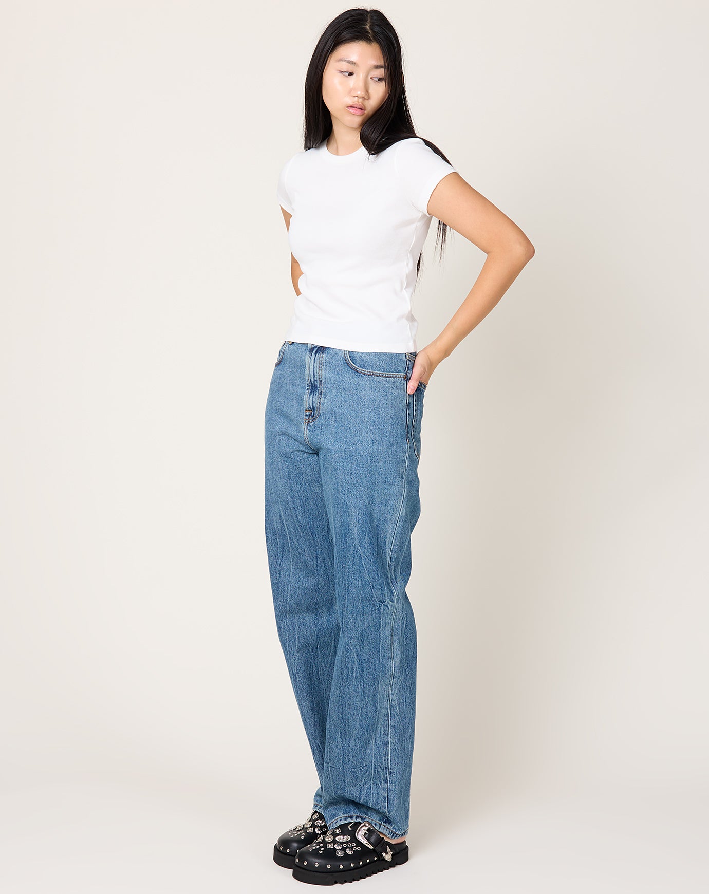 Róhe Baggy Fit Denim in Mid Denim Blue