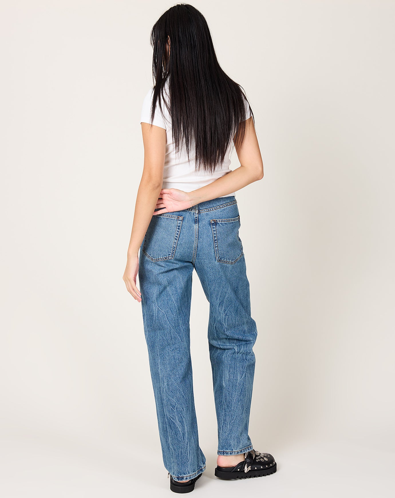Róhe Baggy Fit Denim in Mid Denim Blue