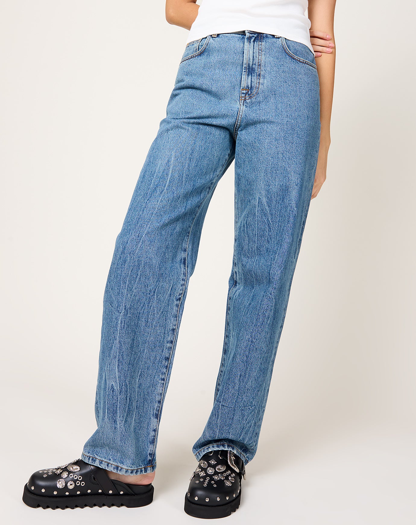 Róhe Baggy Fit Denim in Mid Denim Blue
