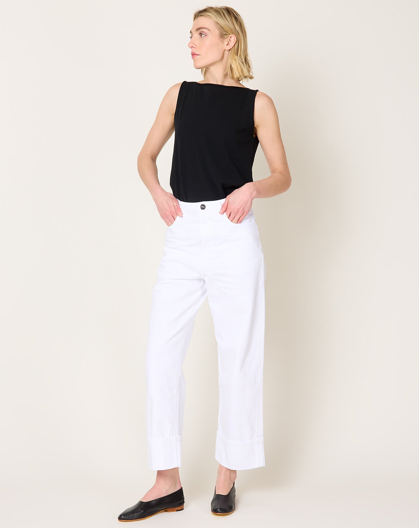 Róhe Baggy Fit Turn Up Denim in Optic White