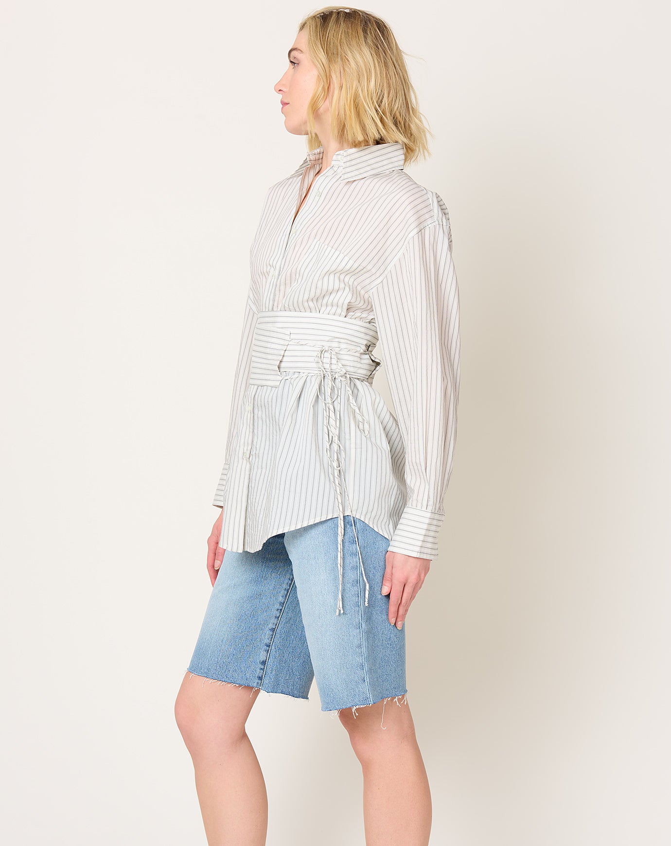 Róhe Silk Stripe Belted Shirt