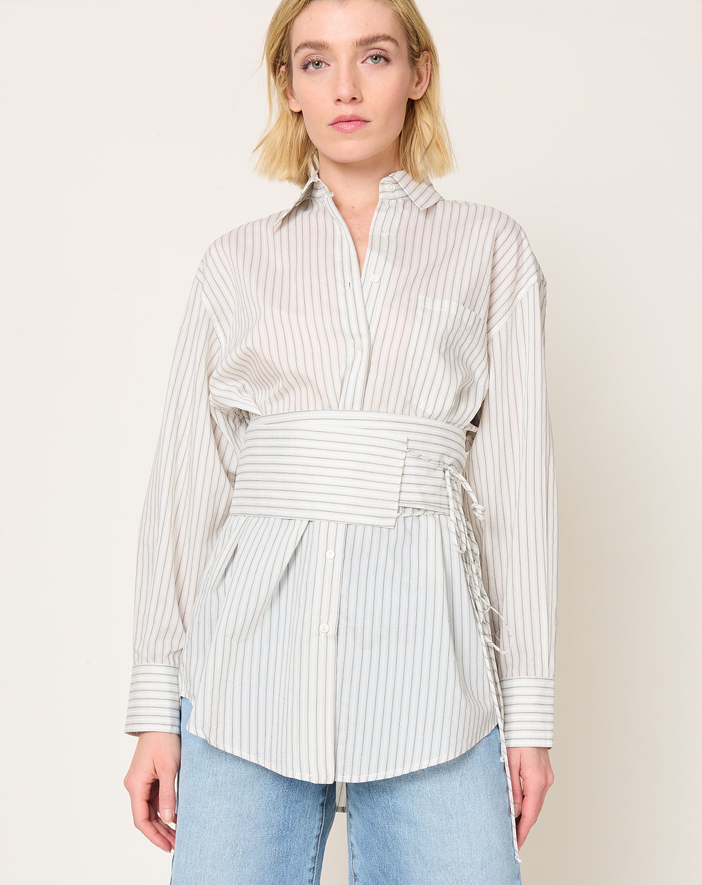 Róhe Silk Stripe Belted Shirt