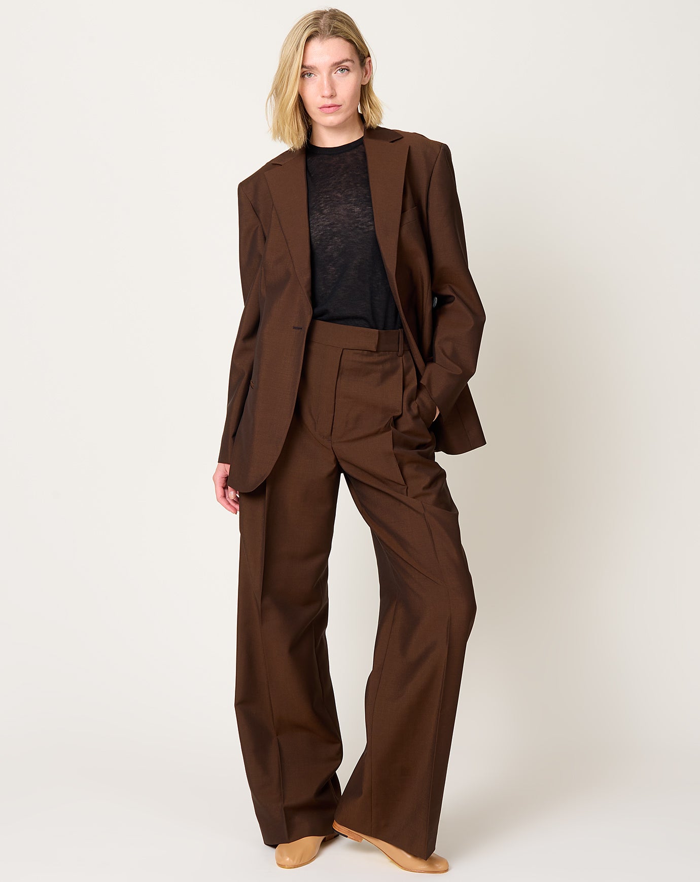 Róhe Dual Tone Piqué Overlap Suit Jacket in Mahogany